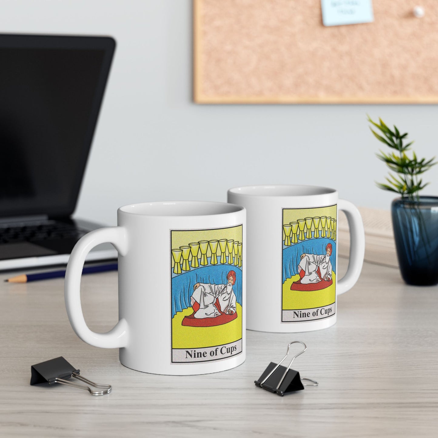 Nine of Cups Tarot Card Coffee Mug - Double Sided Print, White Ceramic, 11oz by TheGlassyLass.com
