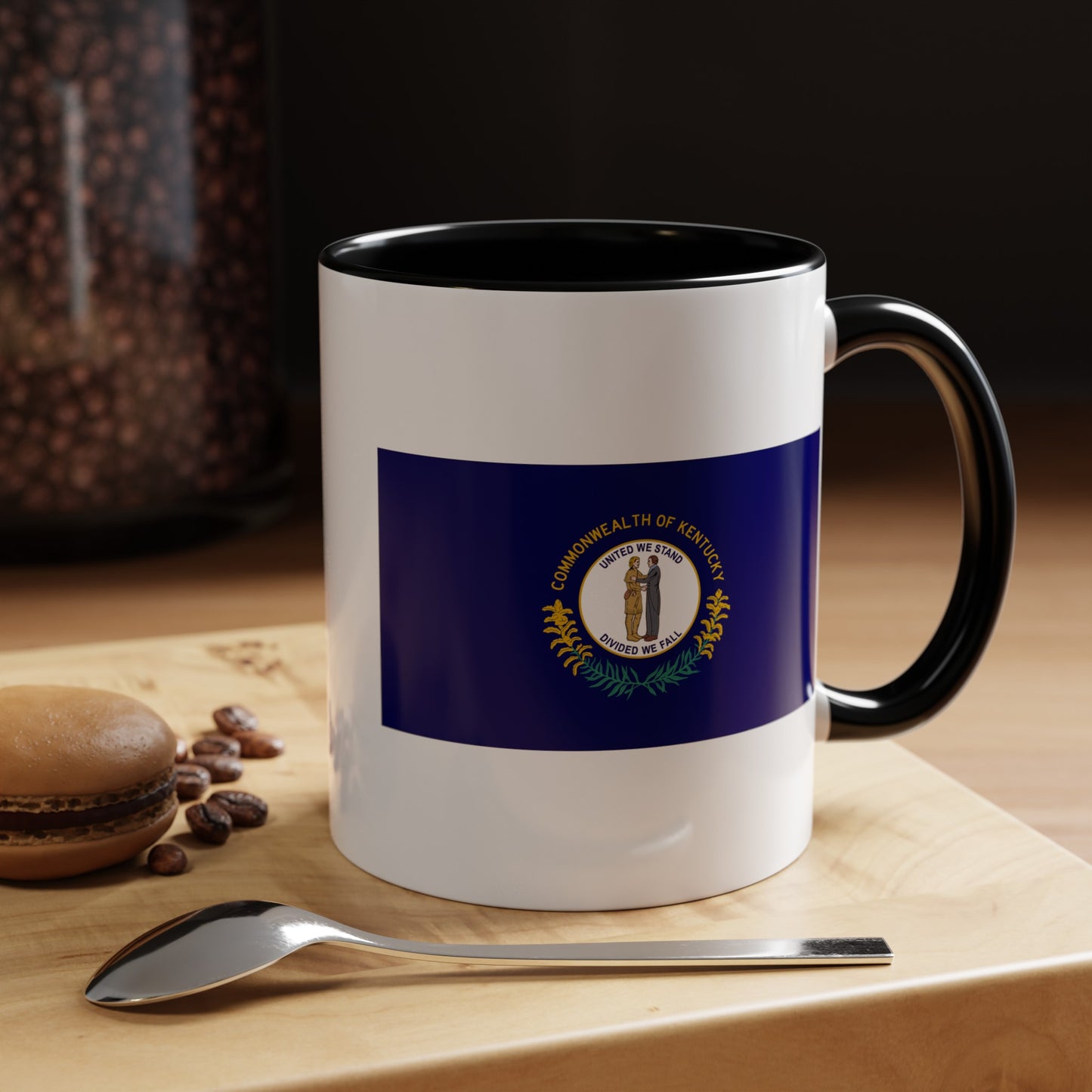 Commonwealth of Kentucky State Flag - Double Sided Black Accent White Ceramic Coffee Mug 11oz by TheGlassyLass.com