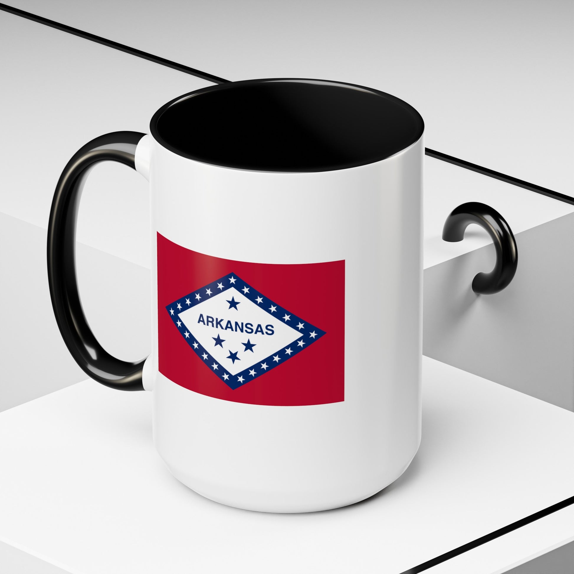 Arkansas State Flag - Double Sided Black Accent White Ceramic Coffee Mug 15oz by TheGlassyLass.com