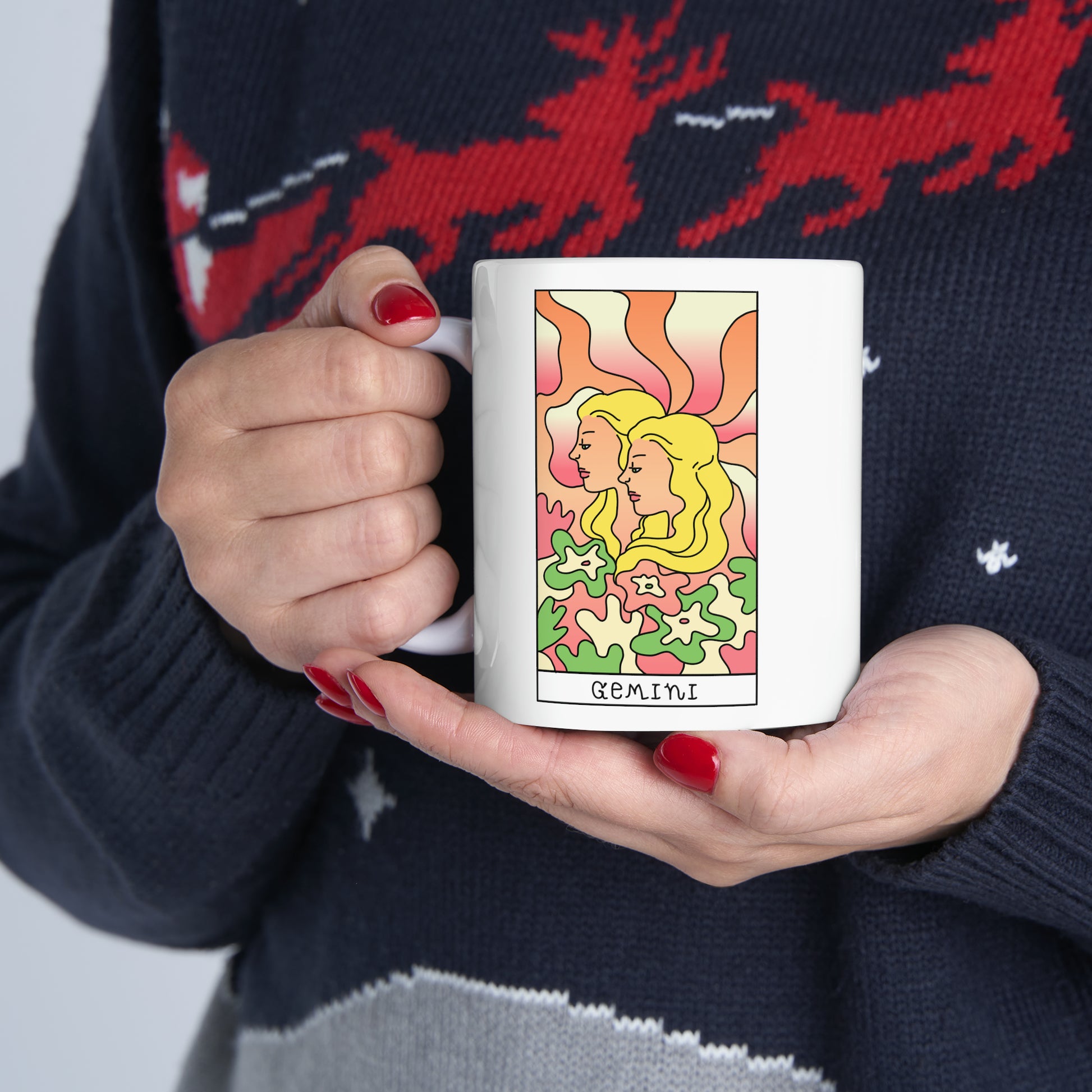 Gemini Tarot Card Coffee Mug - Double Sided 11oz White Ceramic by TheGlassyLass.com