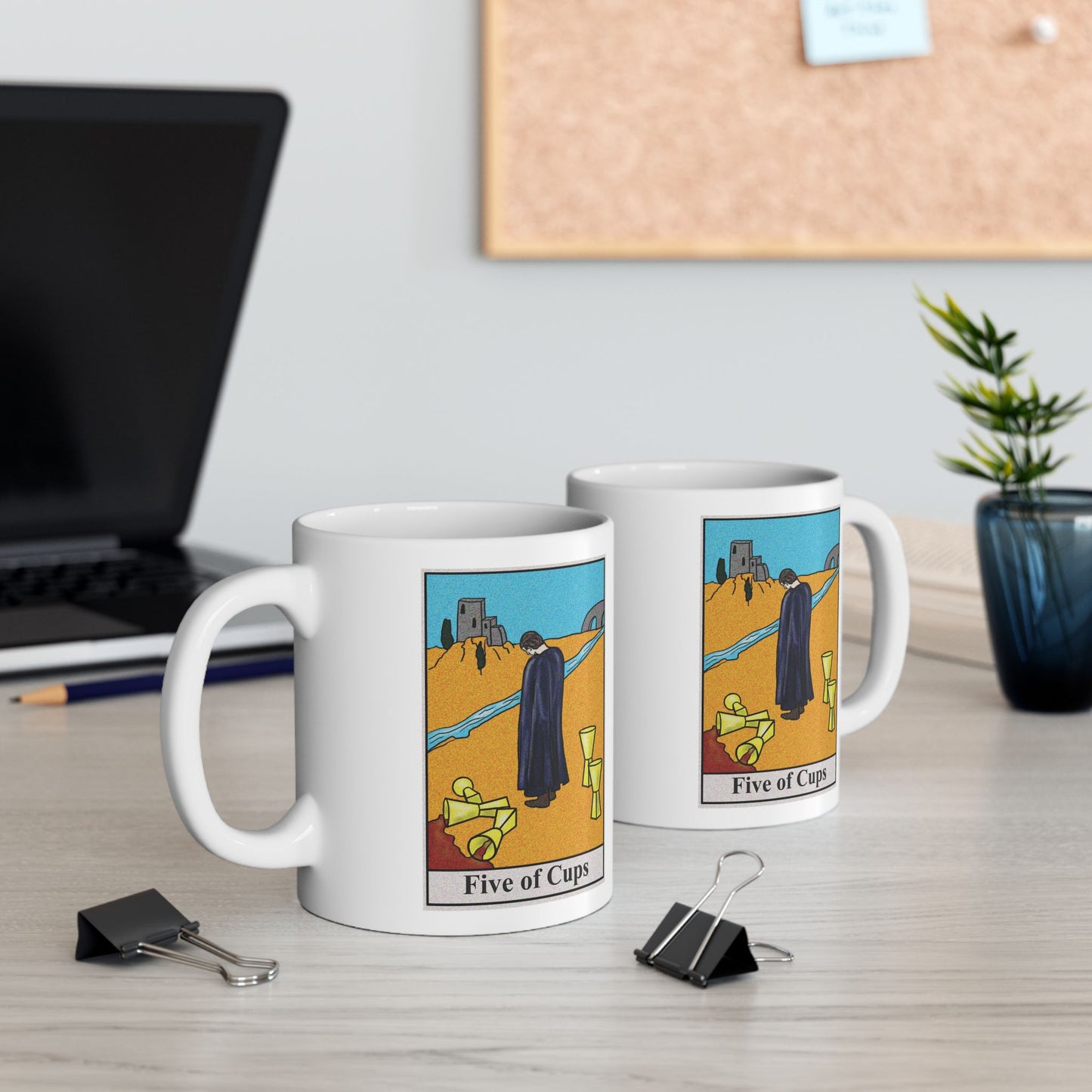Five of Cups Tarot Card Coffee Mug - Double Sided Print, White Ceramic, 11oz by TheGlassyLass.com