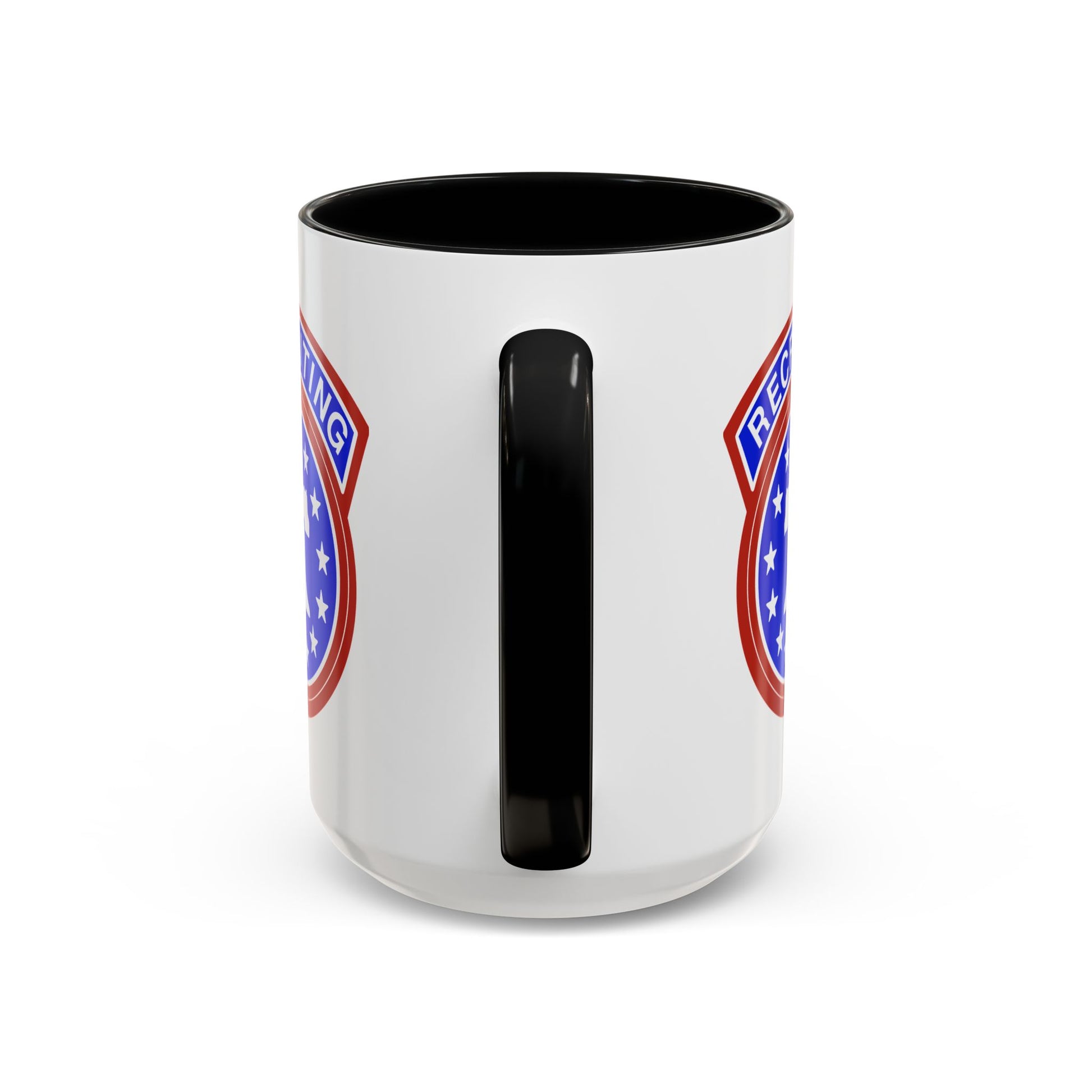 Army Recruiting Coffee Mug - Double Sided Black Accent White Ceramic 15oz - Custom Printed by TheGlassyLass.com