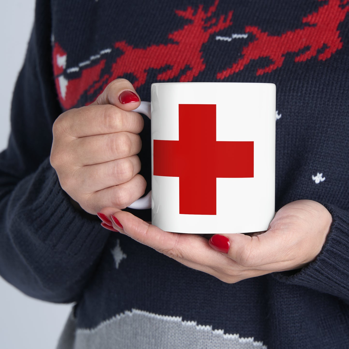 Red Cross Coffee Mug - Double Sided White Ceramic 11oz by TheGlassyLass.com