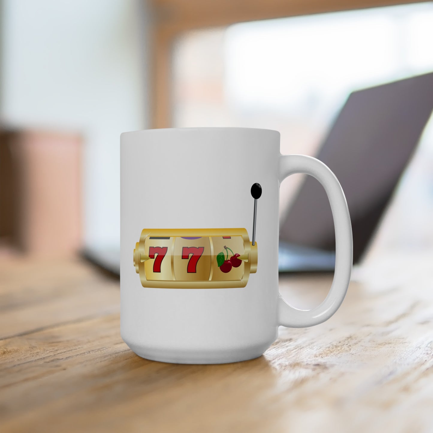 Slot Machine Coffee Mug - Double Sided White Ceramic 15oz by TheGlassyLass.com