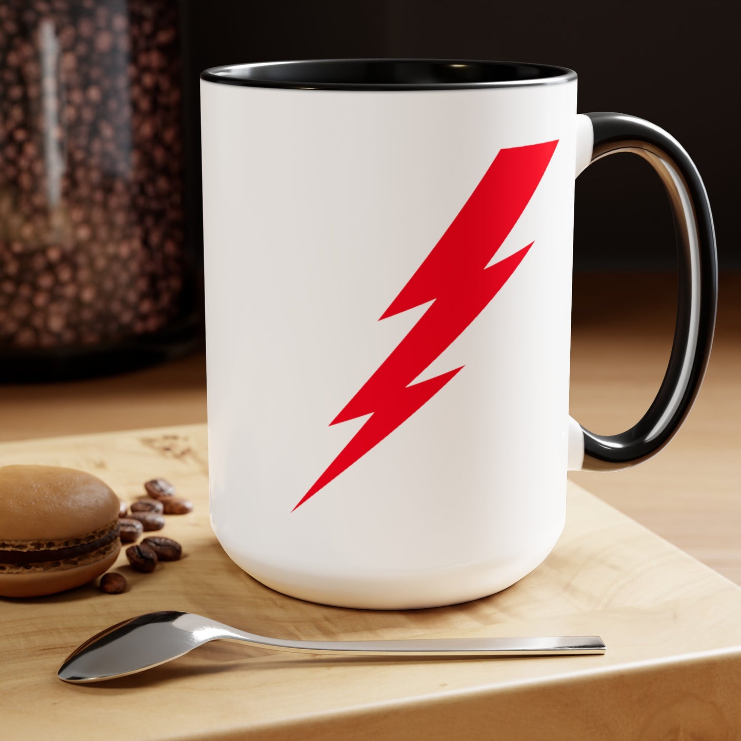 Lightning Bolt Coffee Mug - Double Sided Black Accent White Ceramic 15oz by TheGlassyLass.com