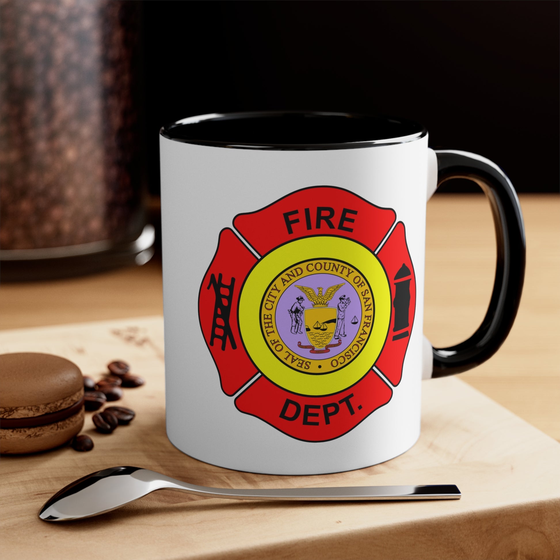 San Francisco Fire Department Coffee Mug - Double Sided Black Accent White Ceramic 11oz by TheGlassyLass.com