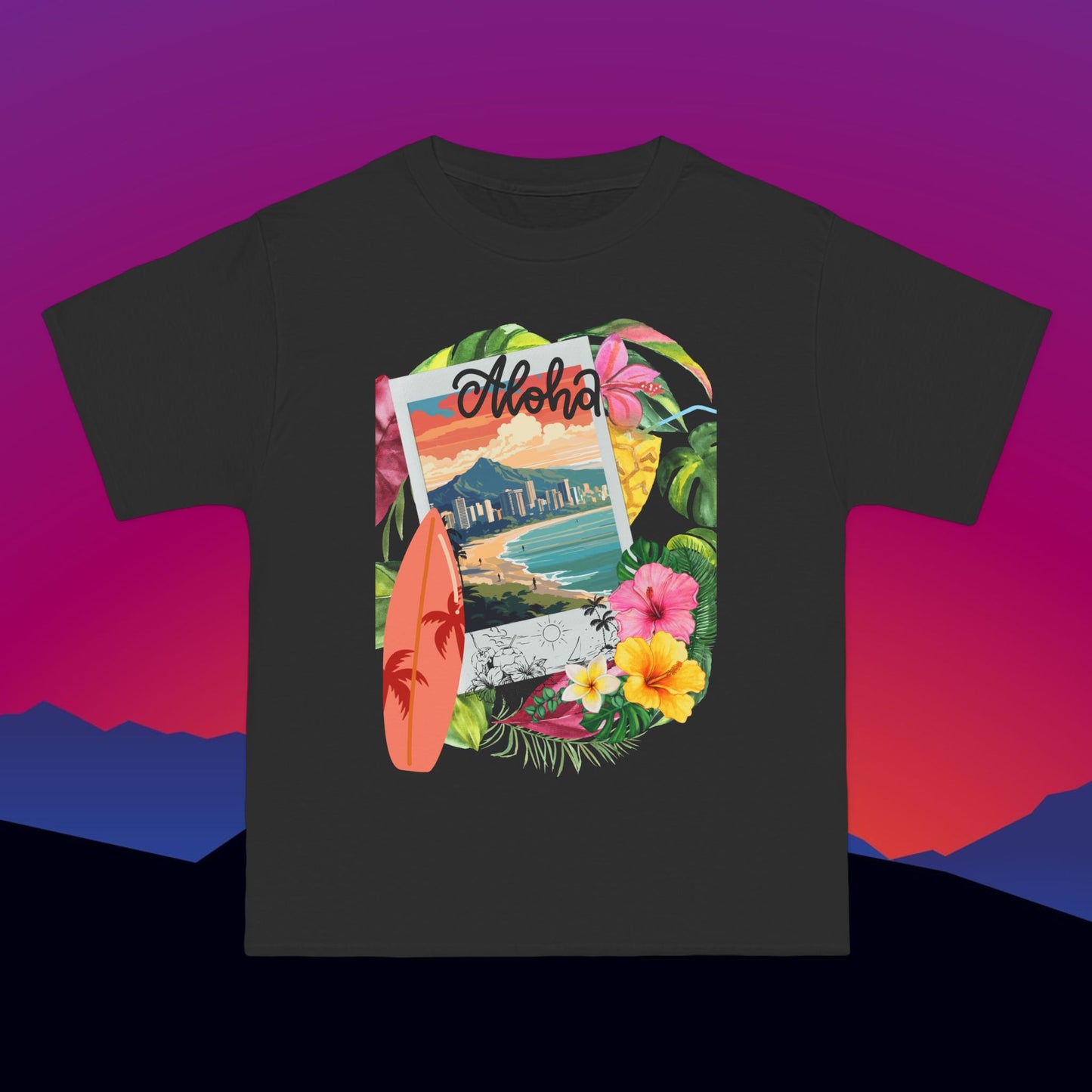 Aloha T-Shirt: (Hanes Beefy-T 100% Preshrunk Cotton Custom Printed by TheGlassyLass.com