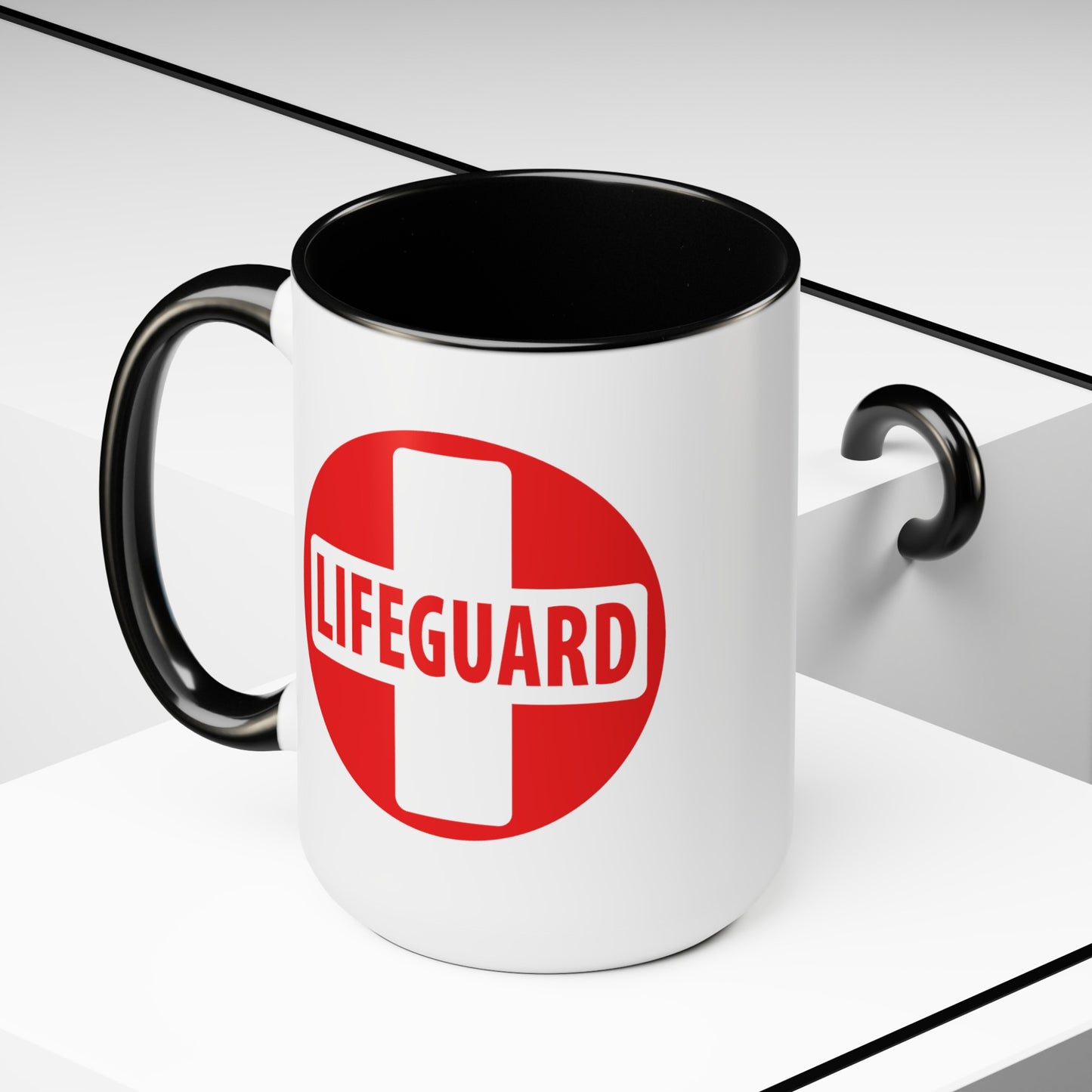 Lifeguard Coffee Mug - Double Sided Black Accent White Ceramic 15oz by TheGlassyLass.com