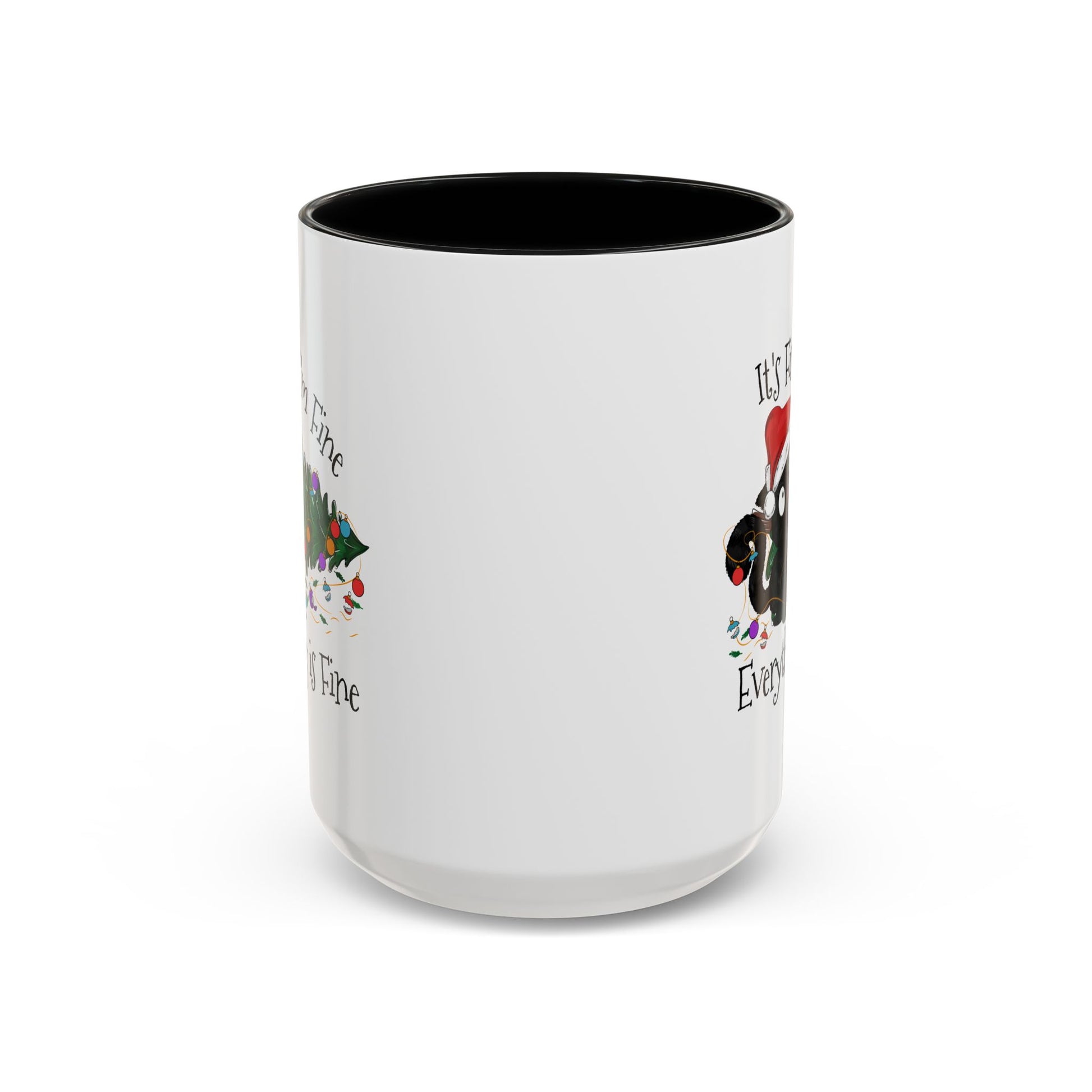 Everything is Fine Coffee Mug - Double Sided Black Accent White Ceramic 15oz by TheGlassyLass.com