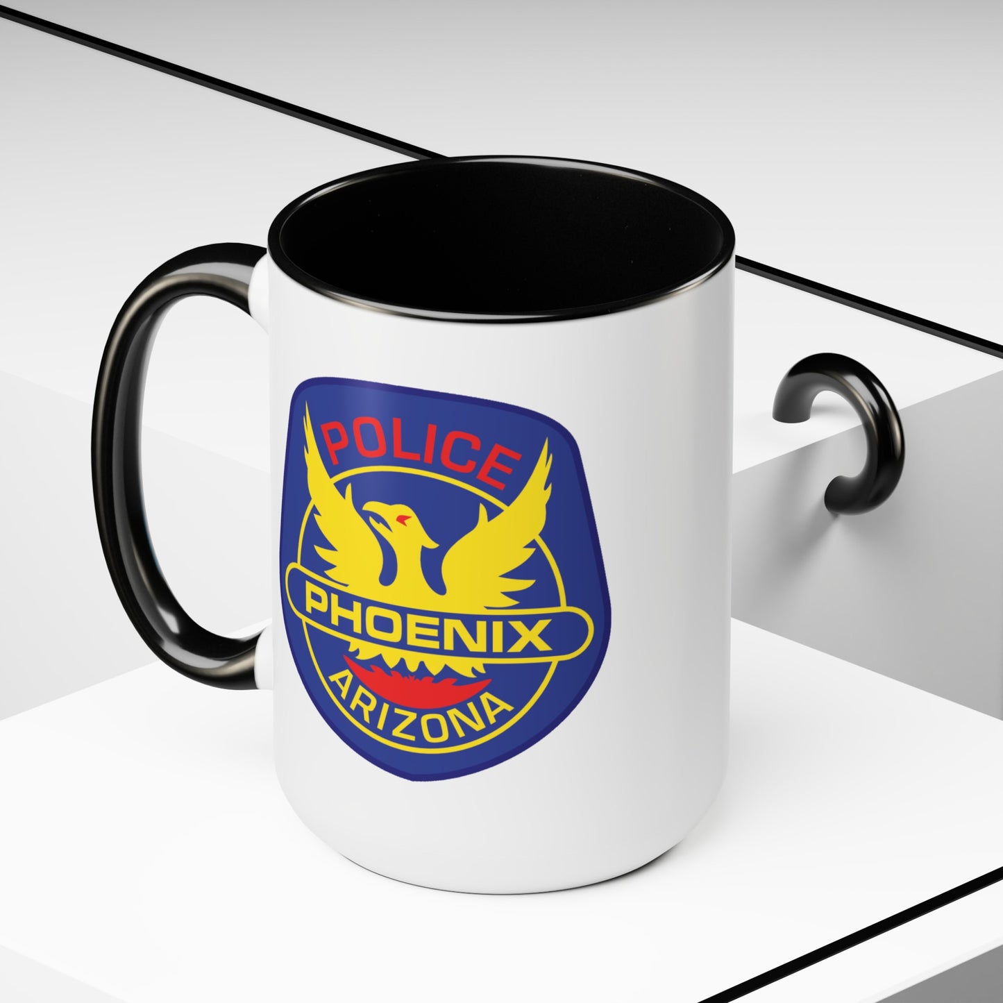 Phoenix Police Coffee Mugs - Double Sided Black Accent White Ceramic 15oz by TheGlassyLass.com