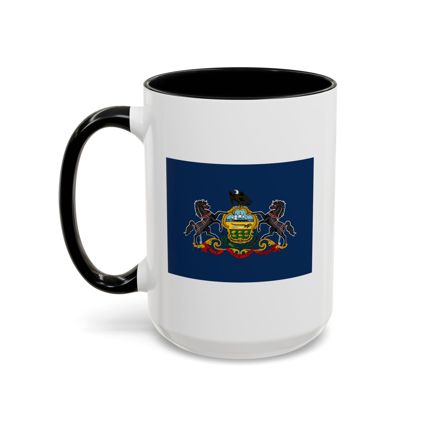 Commonwealth of Pennsylvania State Flag - Double Sided Black Accent White Ceramic Coffee Mug 15oz by TheGlassyLass.com