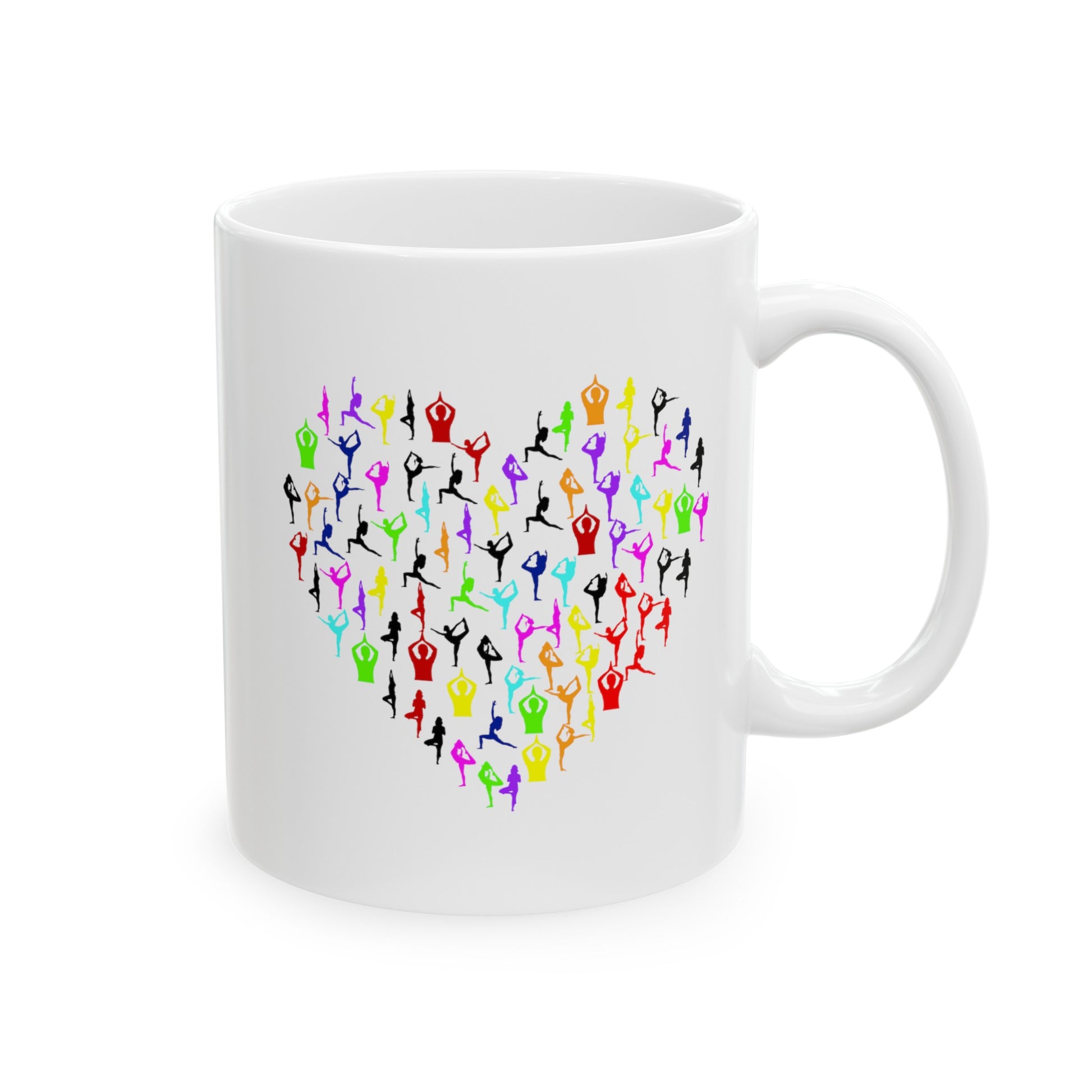 Rainbow Heart Yoga Coffee Mug - Double Sided White Ceramic 11oz by TheGlassyLass