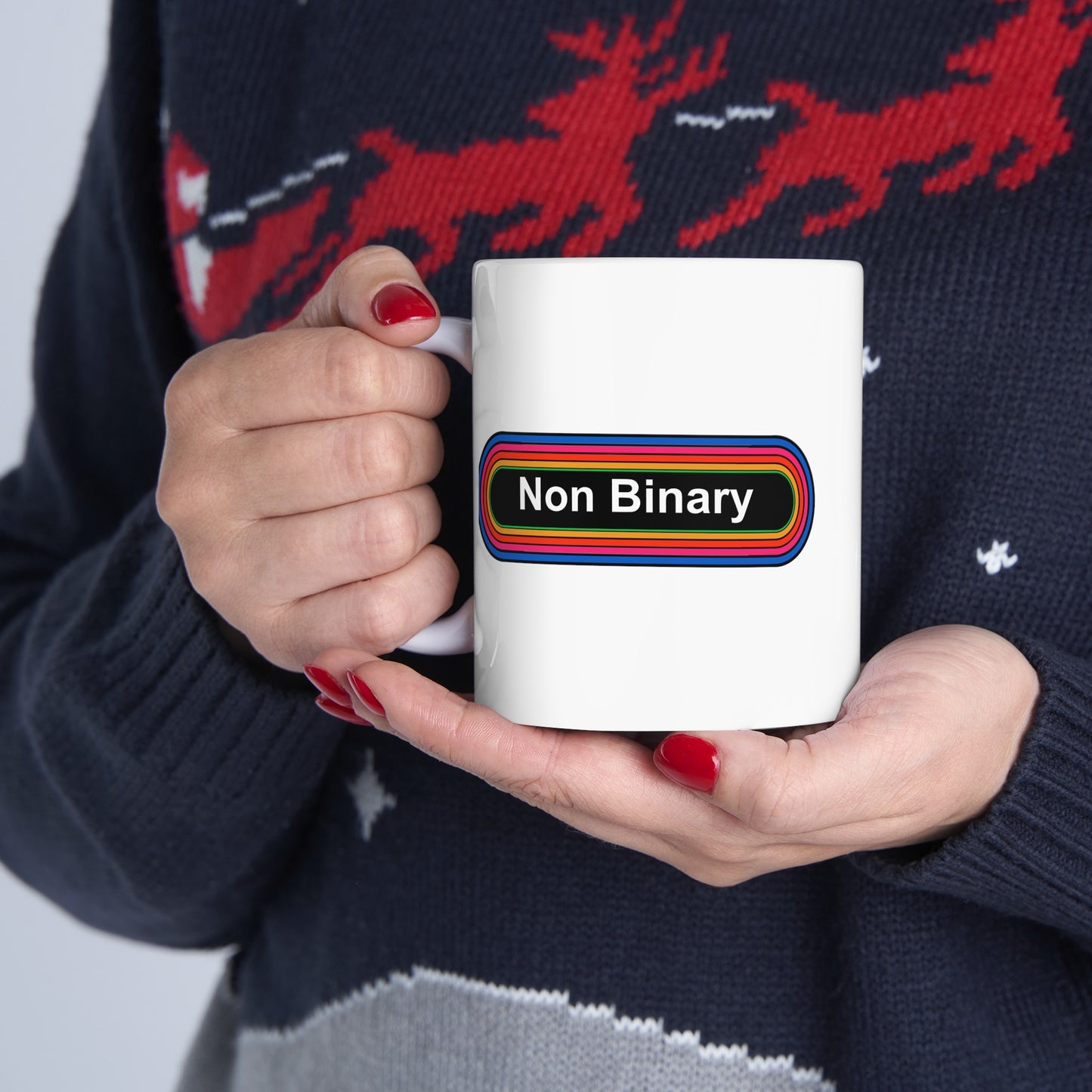 Non Binary Rainbow Coffee Mug - Double Sided White Ceramic 11oz - by TheGlassyLass.com