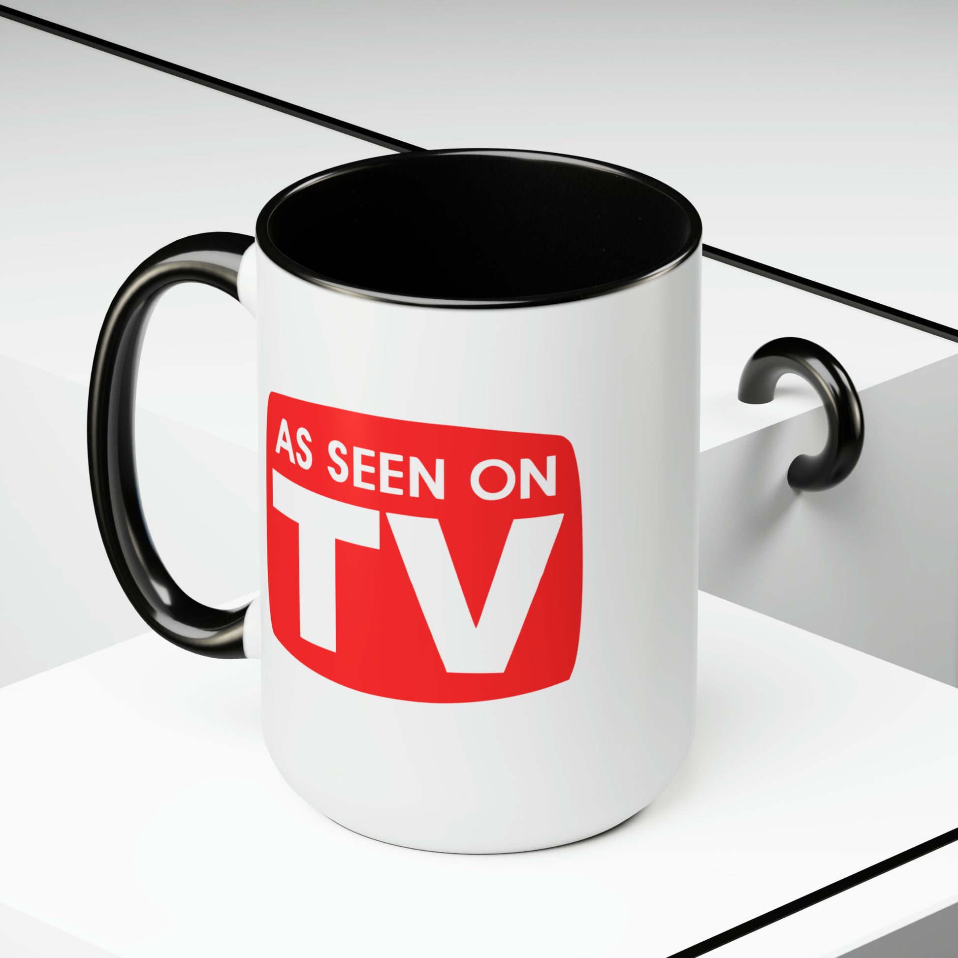 As Seen on TV Coffee Mug - Double Sided Black Accent White Ceramic 15oz by TheGlassyLass.com