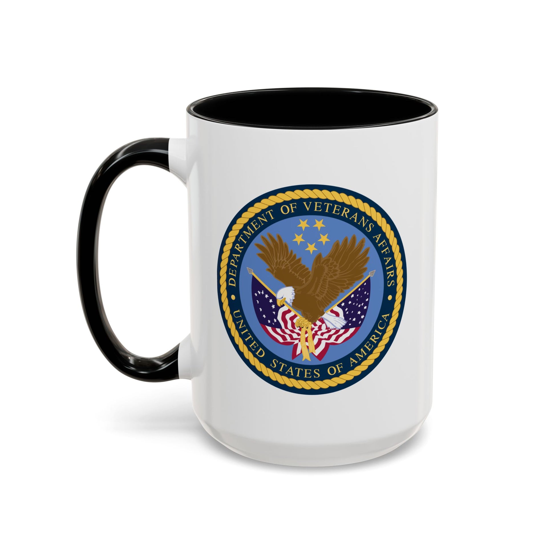 US Department of Veterans Affairs Coffee Mug - Double Sided Print, Black Accent White Ceramic, 15oz by TheGlassyLass.com