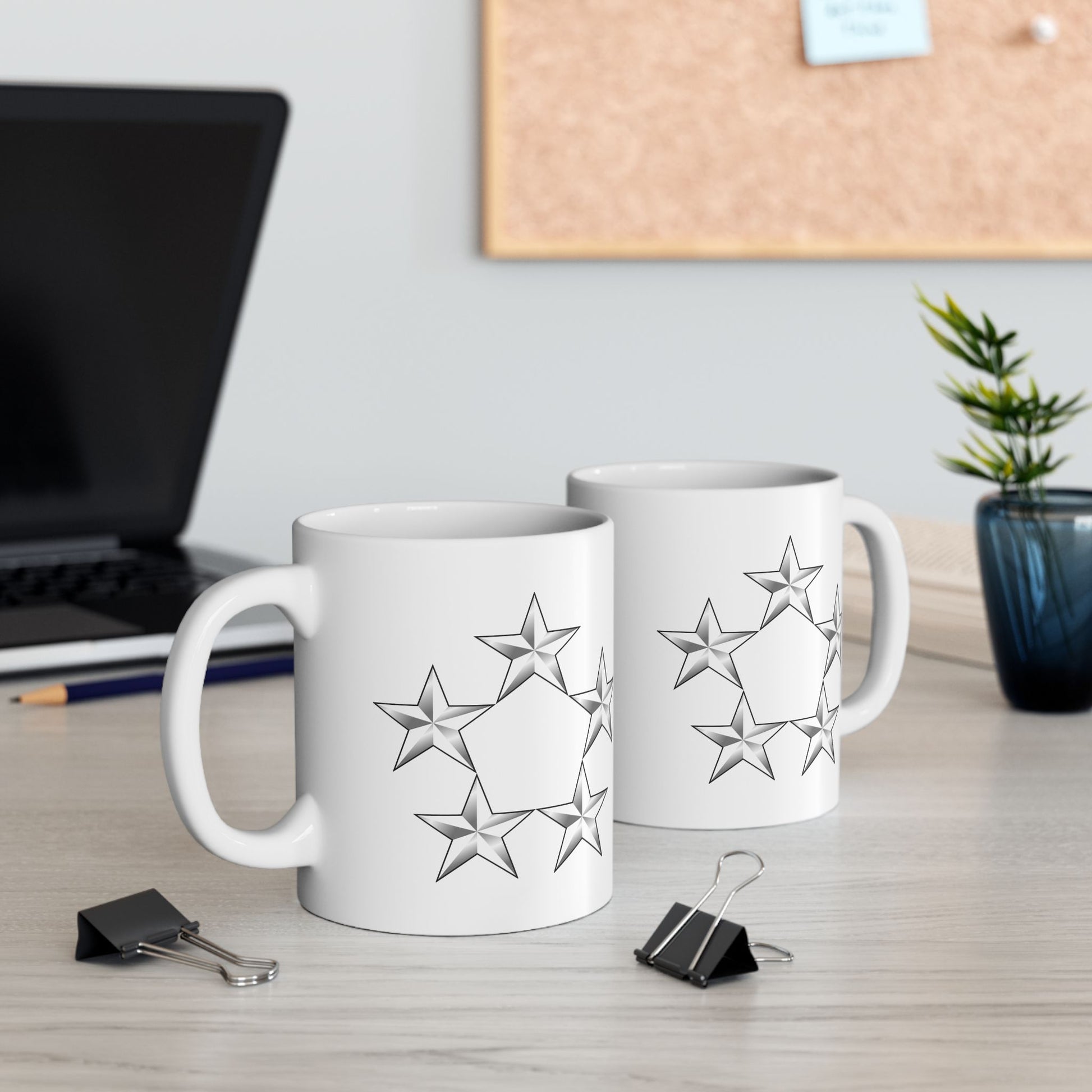 5 Star General Rank Insignia Coffee Mug - Double Sided White Ceramic 11oz by TheGlassyLass.com