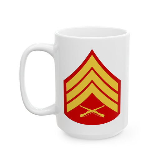 United States Marine Corps Sergeant (E-5) Chevron Coffee Mug - Double Sided White Ceramic 15oz - by TheGlassyLass.com