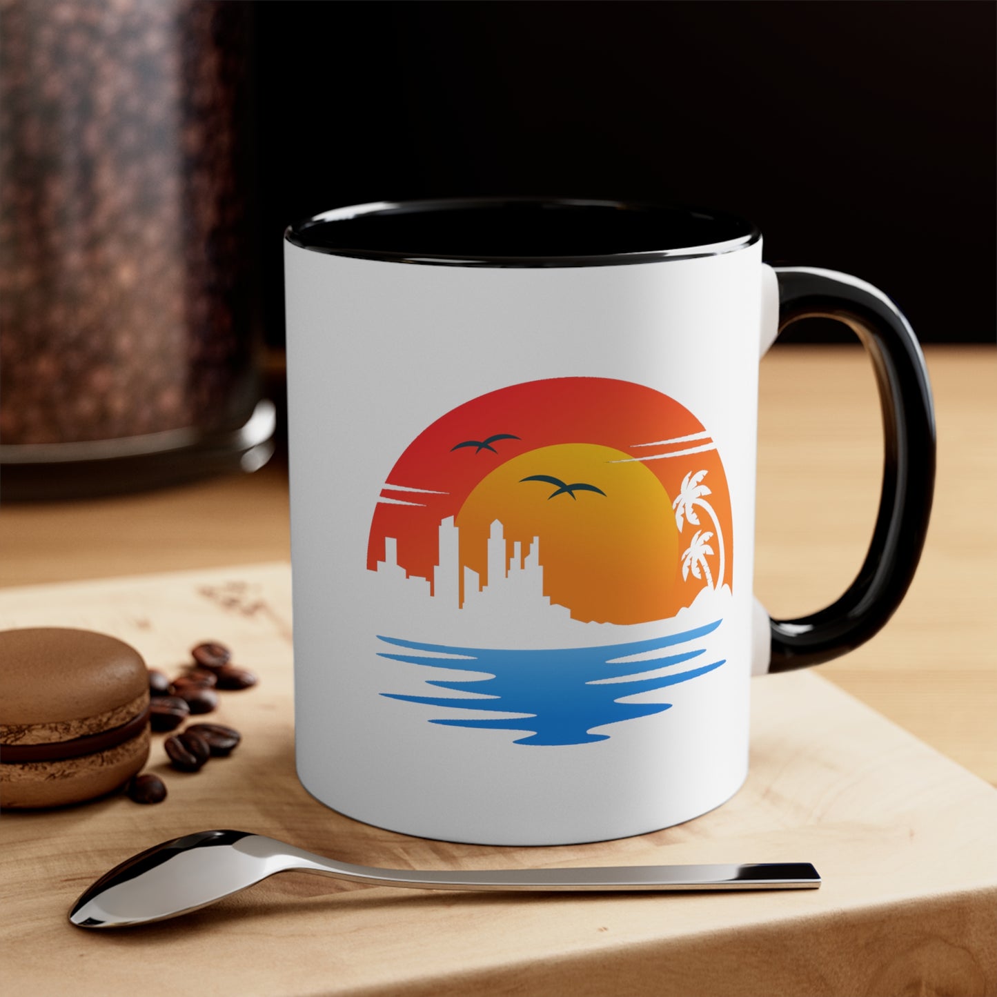 Life's a Beach Coffee Mug - Double Sided Black Accent White Ceramic 11oz by TheGlassyLass.com