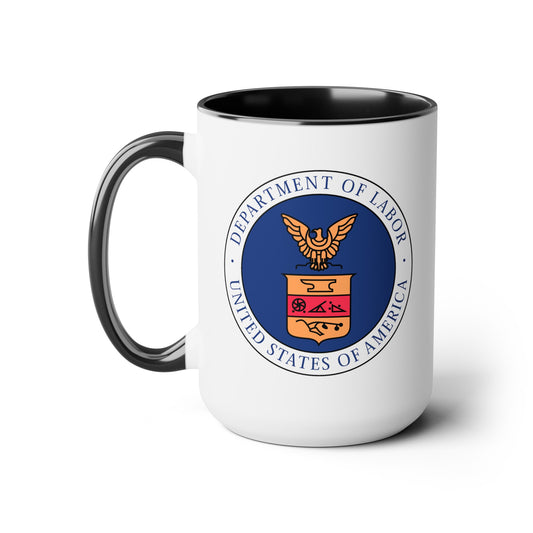Department of Labor Coffee Mug - Double Sided Black Accent White Ceramic 15oz by TheGlassyLass.com