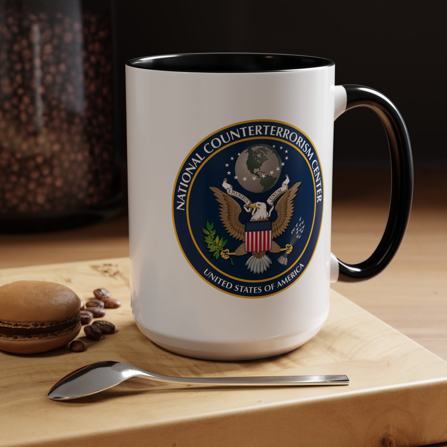 National Counterterrorism Center - Double Sided Black Accent White Ceramic Coffee Mug 15oz by TheGlassyLass.com