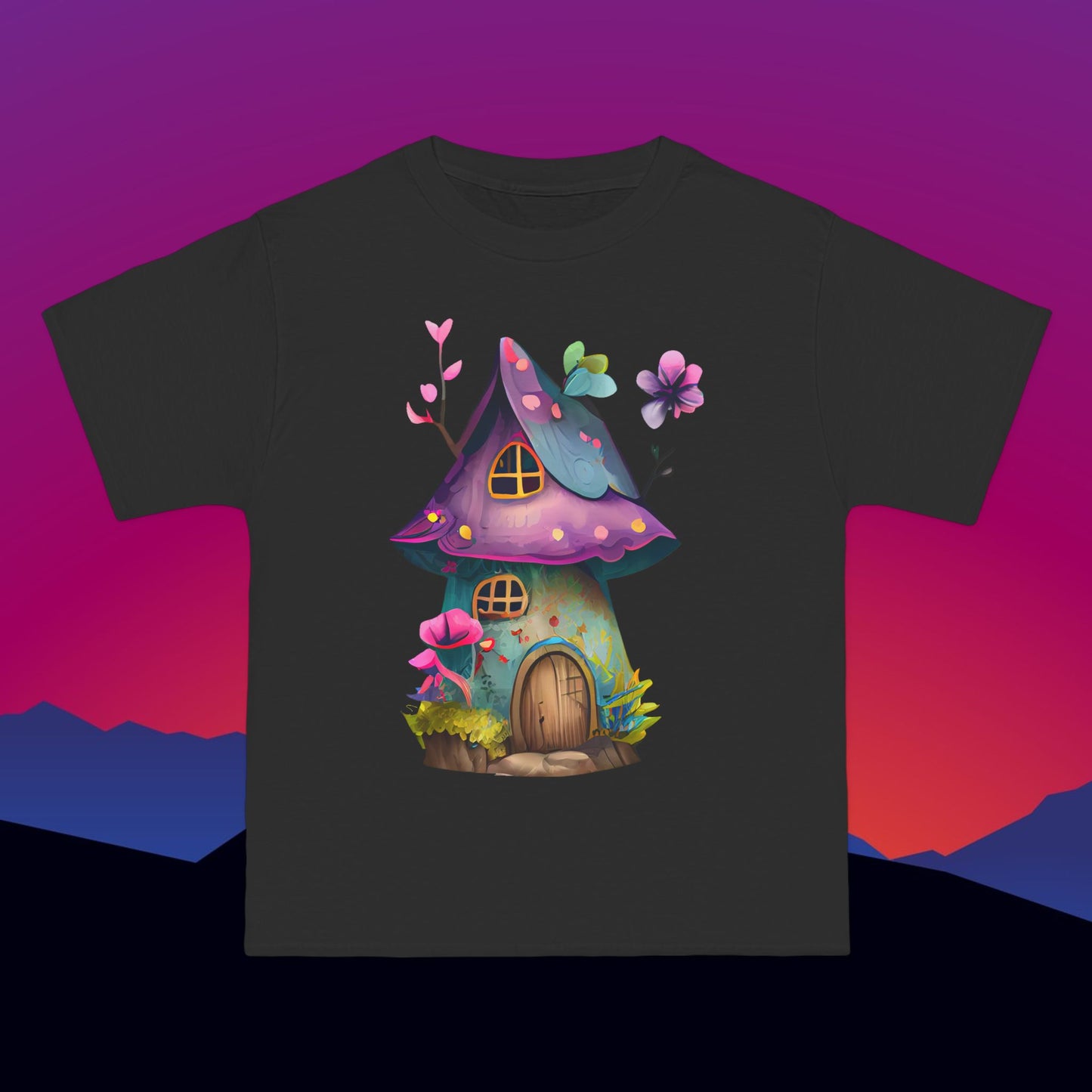 Fairy House T-Shirt: (Hanes Beefy-T 100% Preshrunk Cotton Custom Printed by TheGlassyLass.com