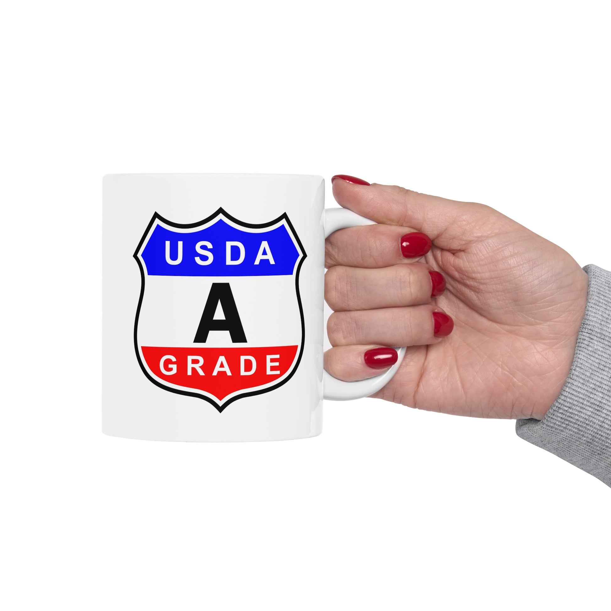 USDA Grade A Seal Coffee Mug - Double Sided White Ceramic 11oz by TheGlassyLass.com