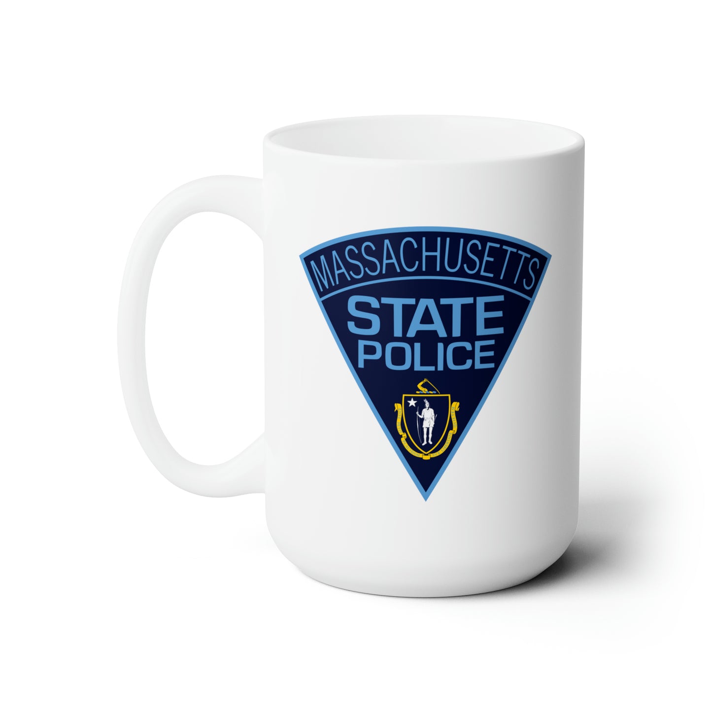 Massachusetts State Police Coffee Mug - Double Sided White Ceramic 15oz by TheGlassyLass.com