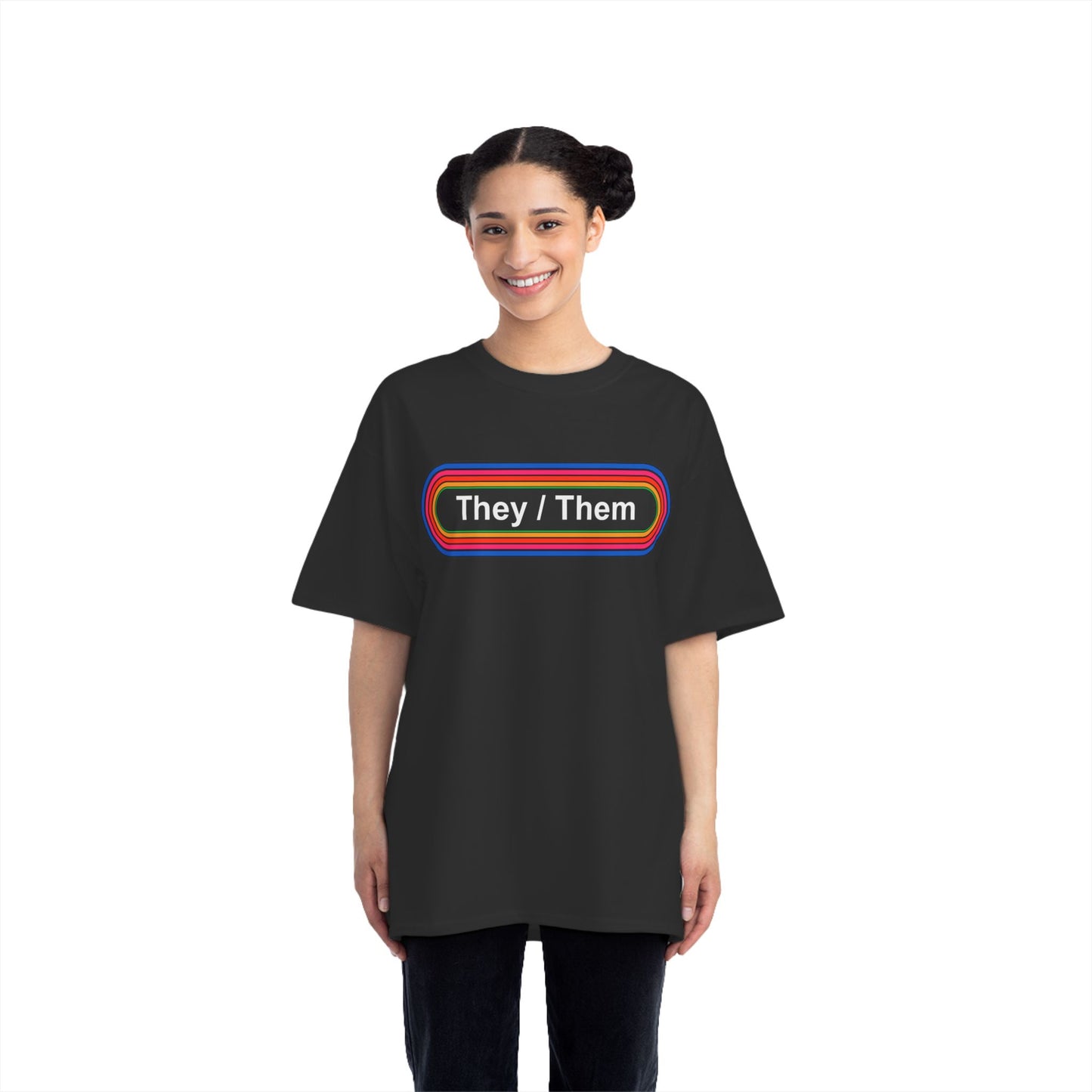 They / Them Pronouns T-Shirt: (Hanes Beefy-T 100% Preshrunk Cotton Custom Printed by TheGlassyLass.com