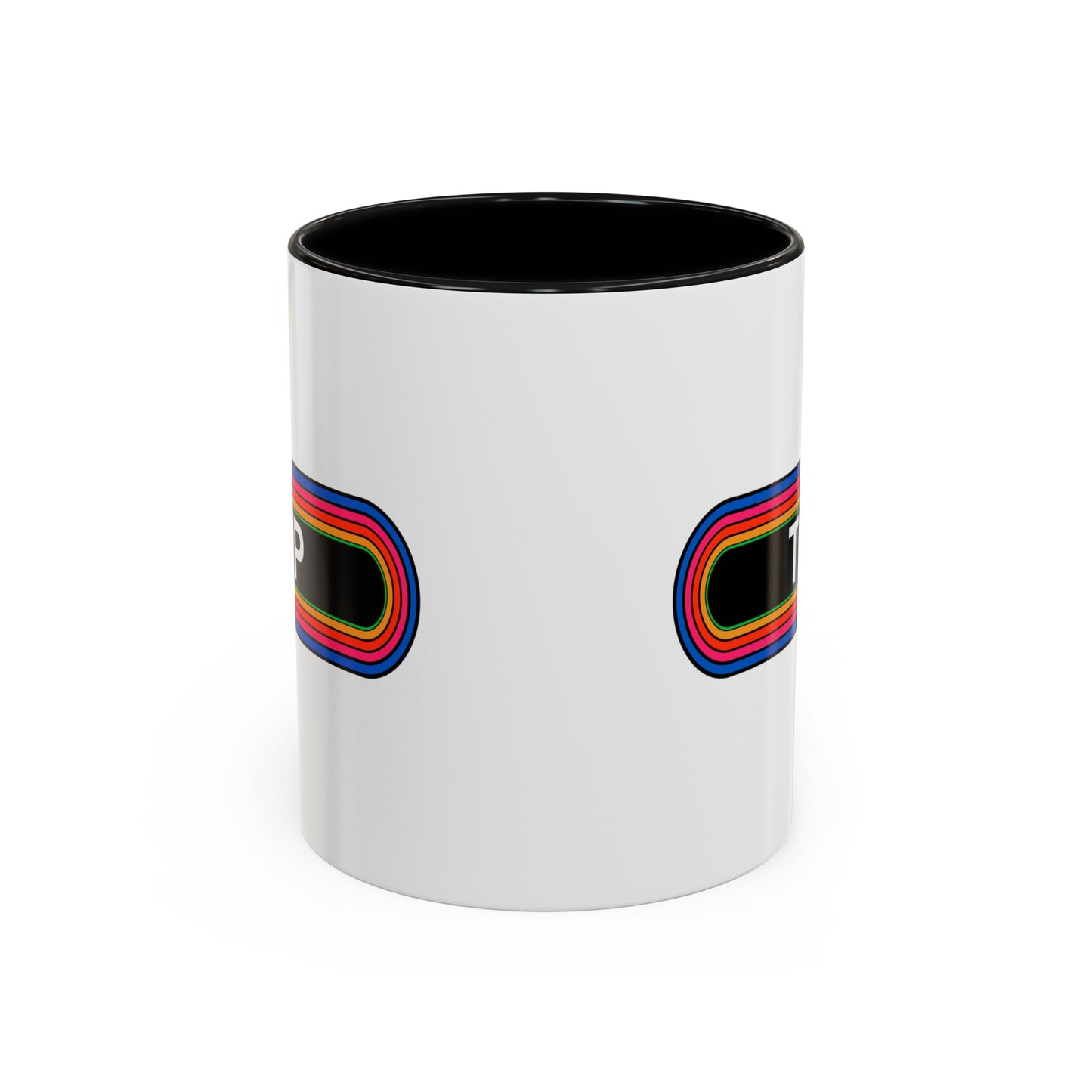 Rainbow TOP Pronouns Coffee Mug - Double Sided Black Accent Ceramic 11oz - by TheGlassyLass.com