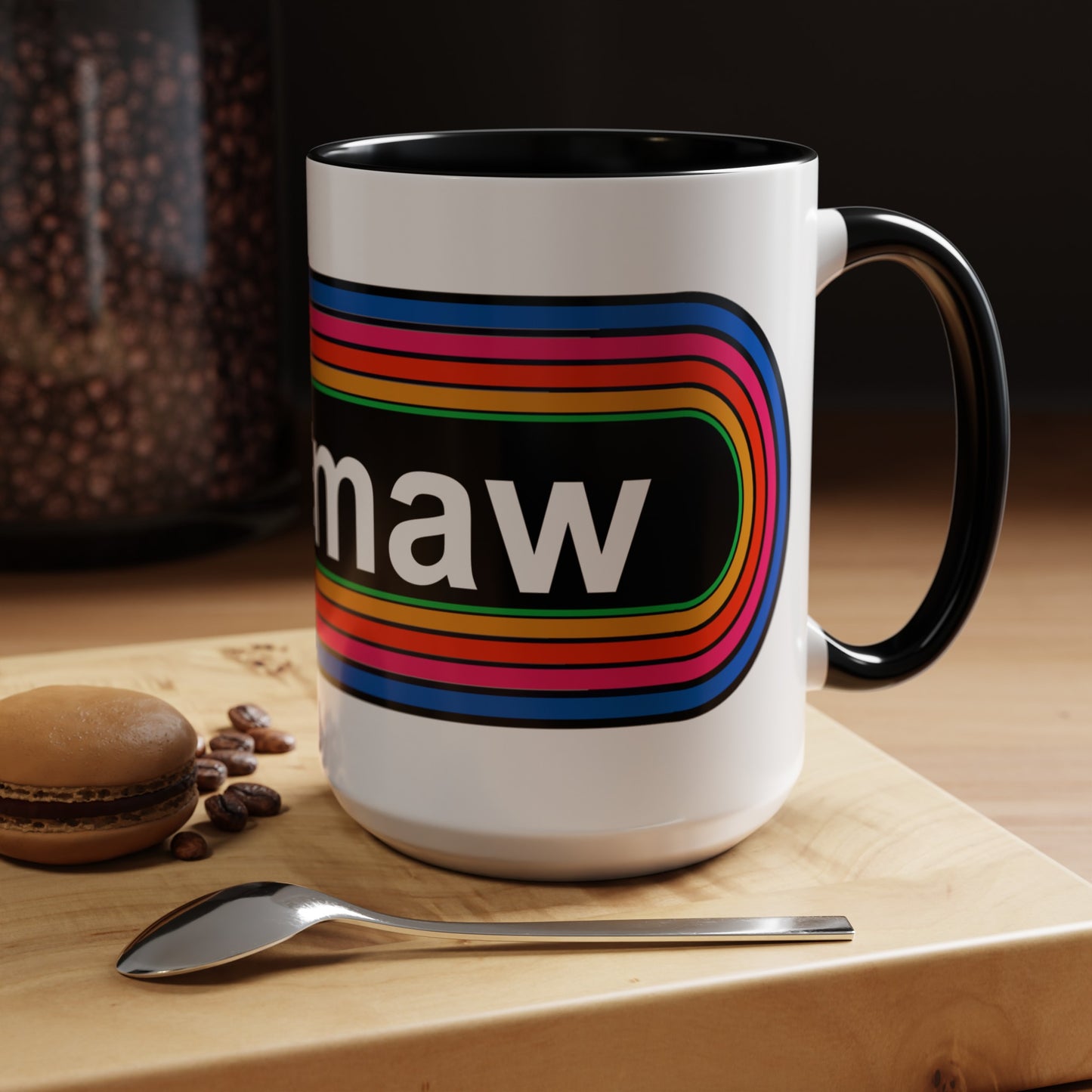 Rainbow Meemaw Pronouns Coffee Mug - Wrap Print Black Accent Ceramic 15oz - by TheGlassyLass.com