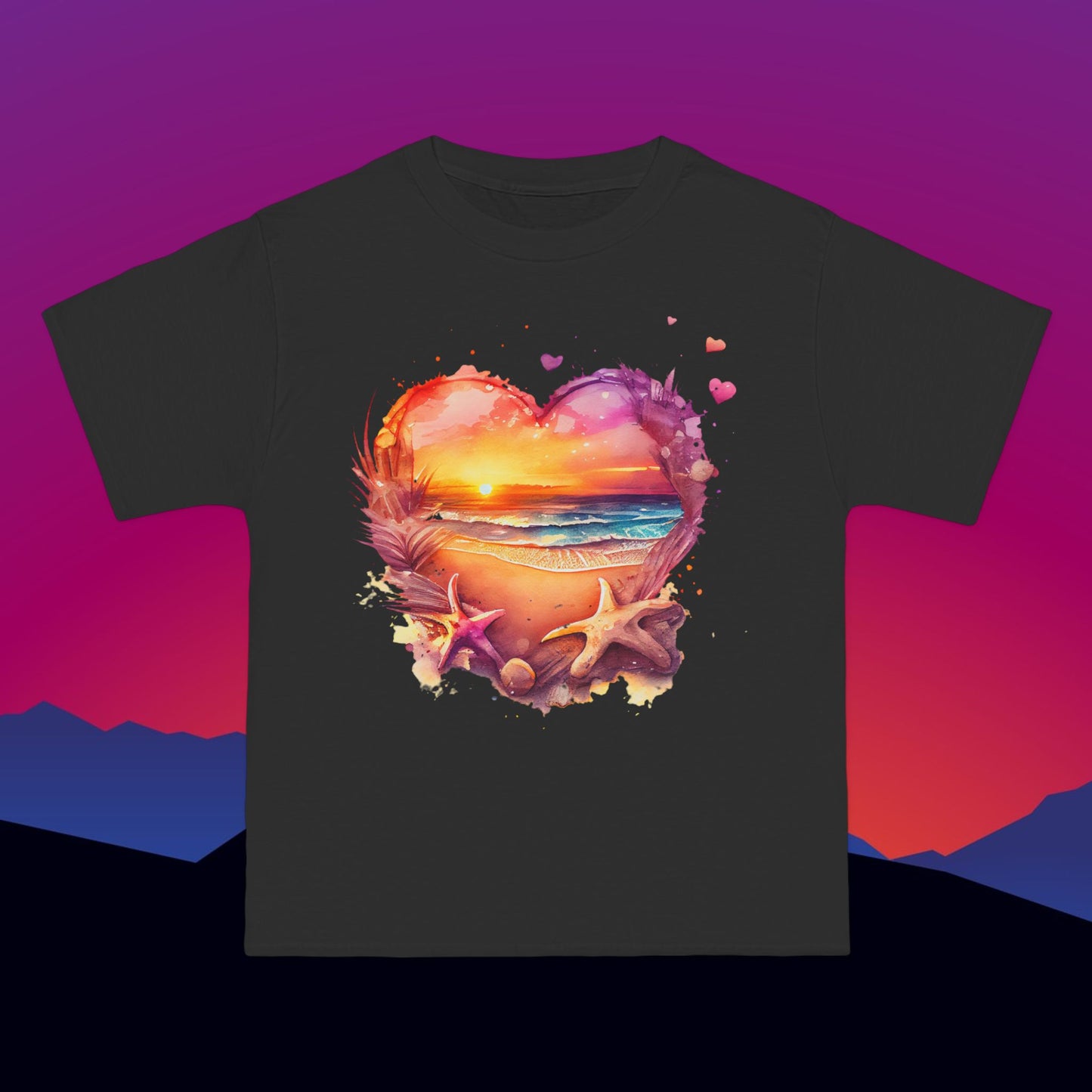 Beach Heart Travel T-Shirt: (Hanes Beefy-T 100% Preshrunk Cotton) Custom Printed by TheGlassyLass.com