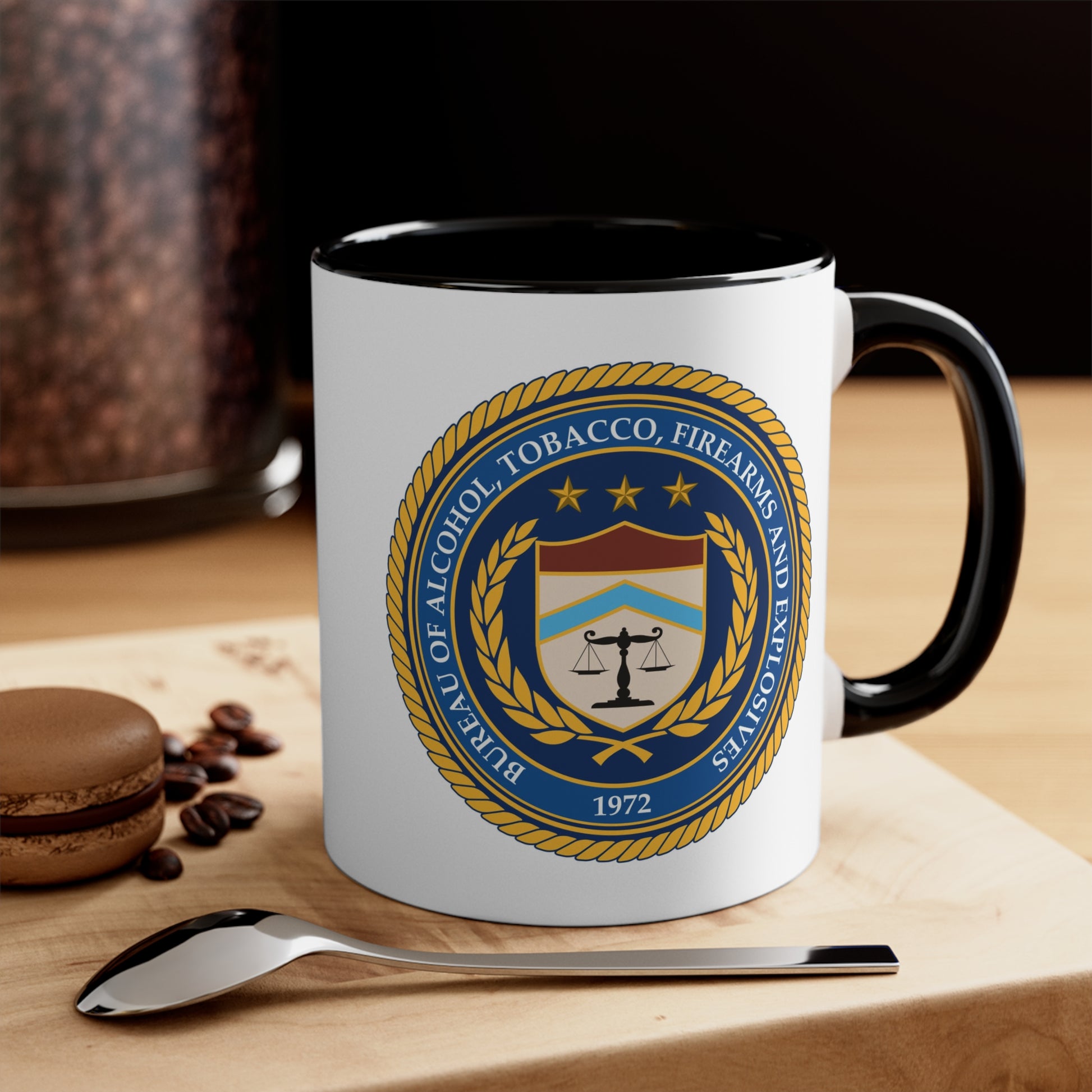 US ATF Seal Coffee Mug - Double Sided Black Accent White Ceramic 11oz by TheGlassyLass
