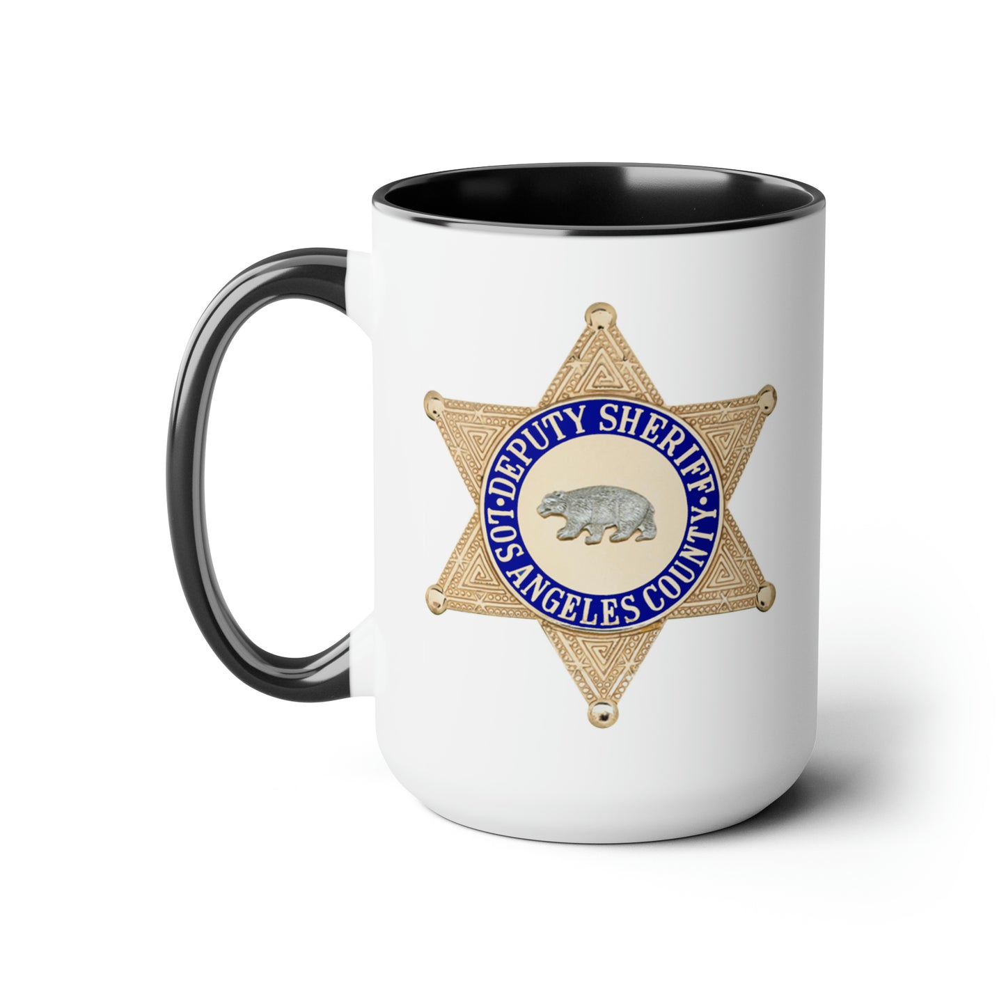 LASD Deputy Sheriff Badge Coffee Mugs - Double Sided Black Accent White Ceramic 15oz by TheGlassyLass