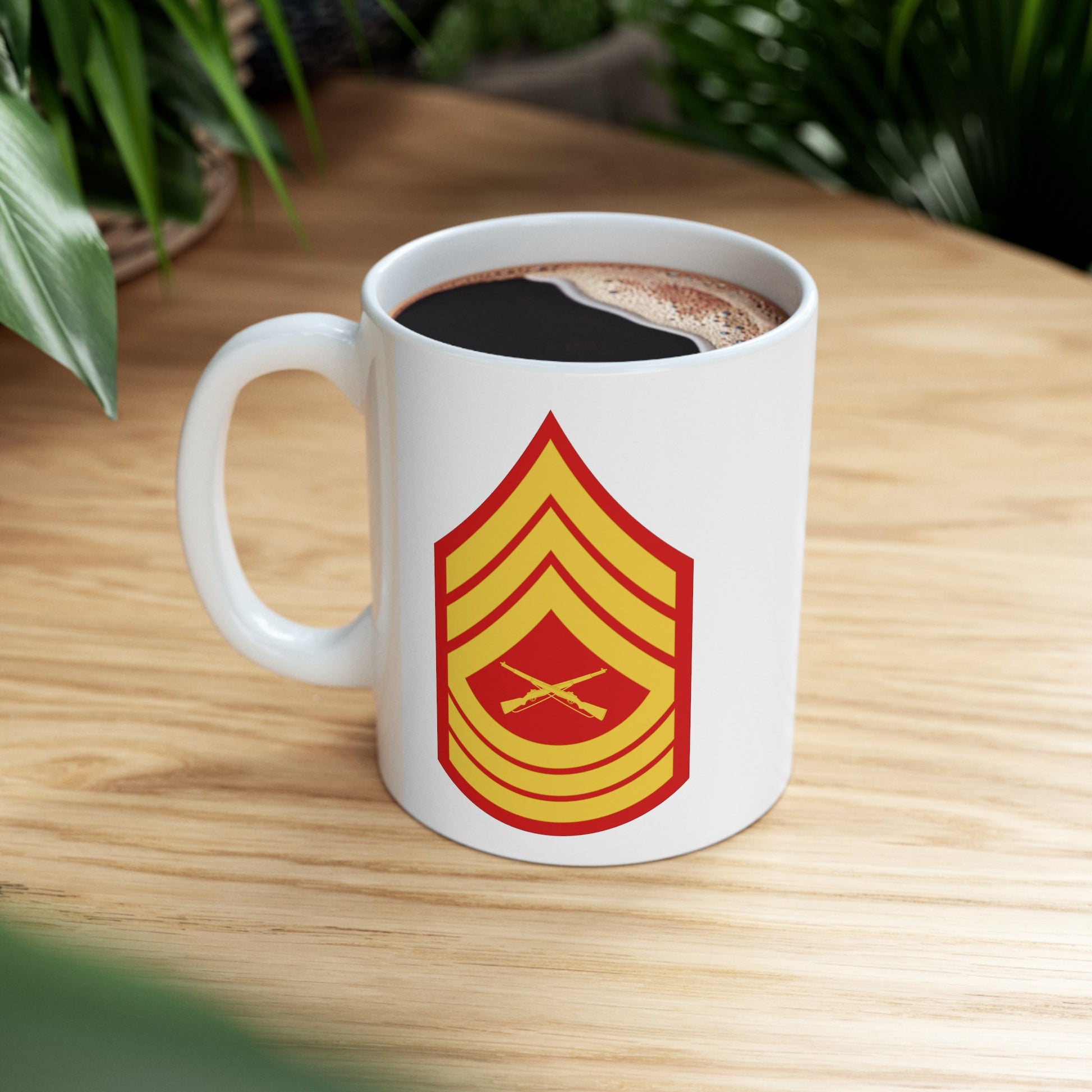 United States Marine Corps Master Sergeant (E-8) Chevron Coffee Mug - Double Sided White Ceramic 11oz - by TheGlassyLass.com