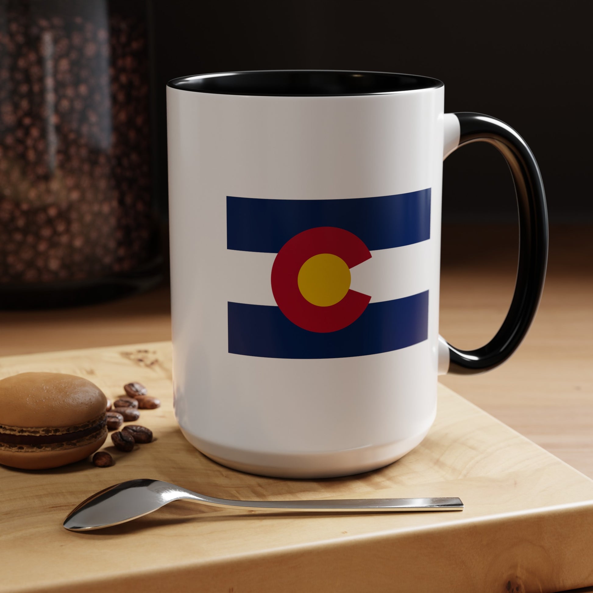 Colorado State Flag - Double Sided Black Accent White Ceramic Coffee Mug 15oz by TheGlassyLass.com