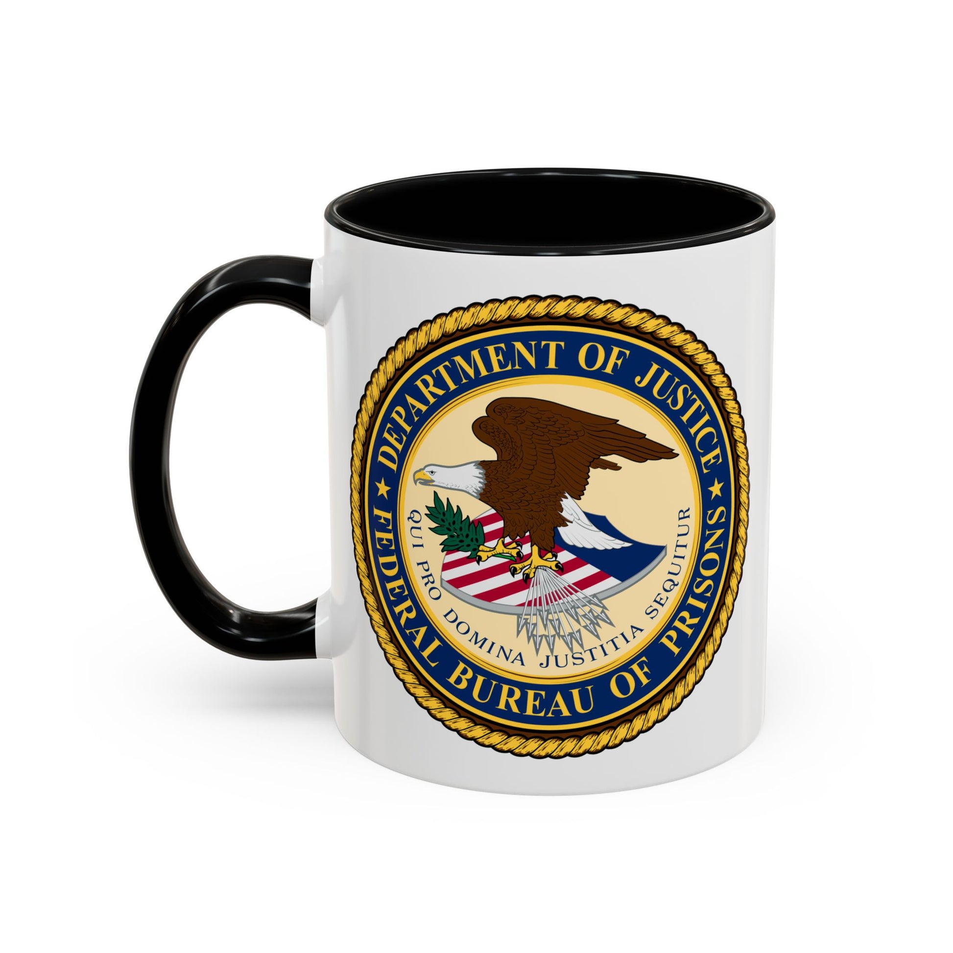 Federal Bureau of Prisons Coffee Mug - Double Sided Black Accent White Ceramic 11oz by TheGlassyLass.com