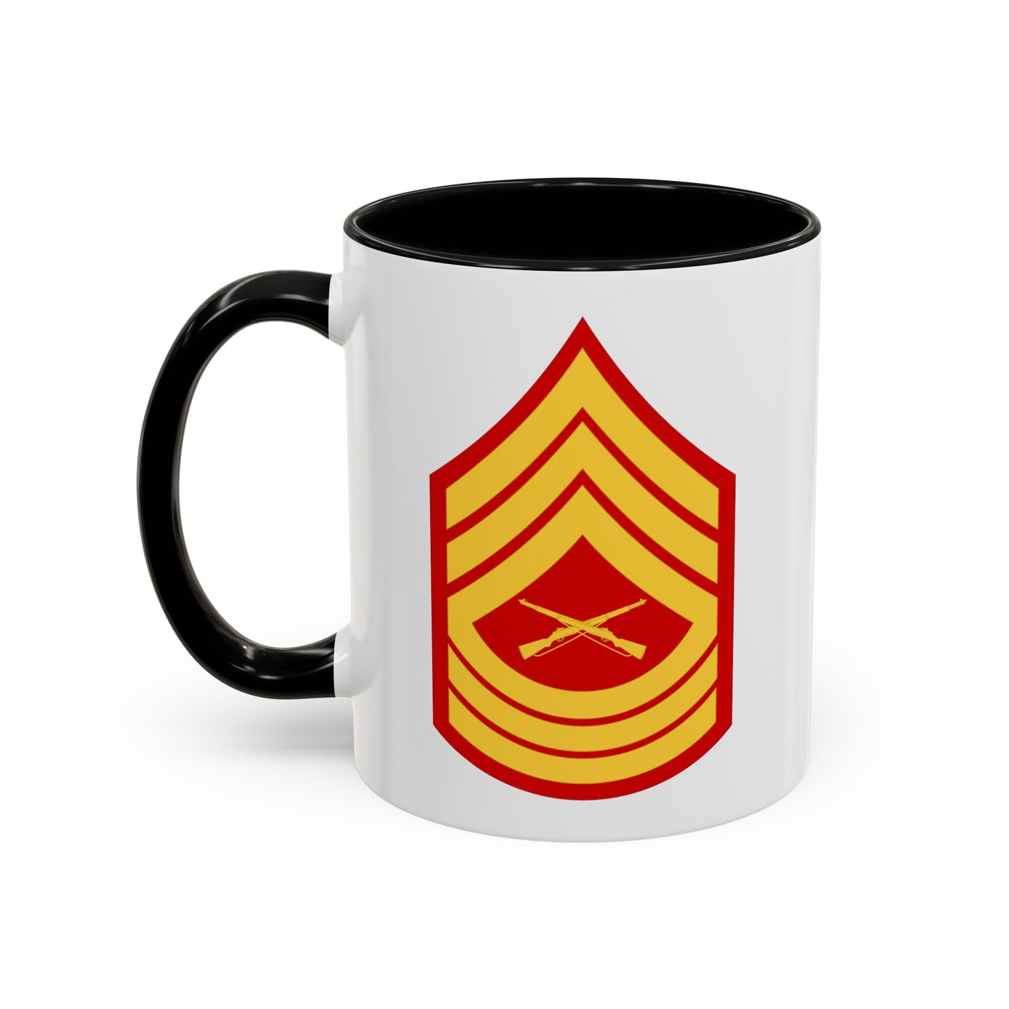 United States Marine Corps Master Sergeant (E-8) Chevron Coffee Mug - Double Sided Black Accent White Ceramic 11oz - by TheGlassyLass.com