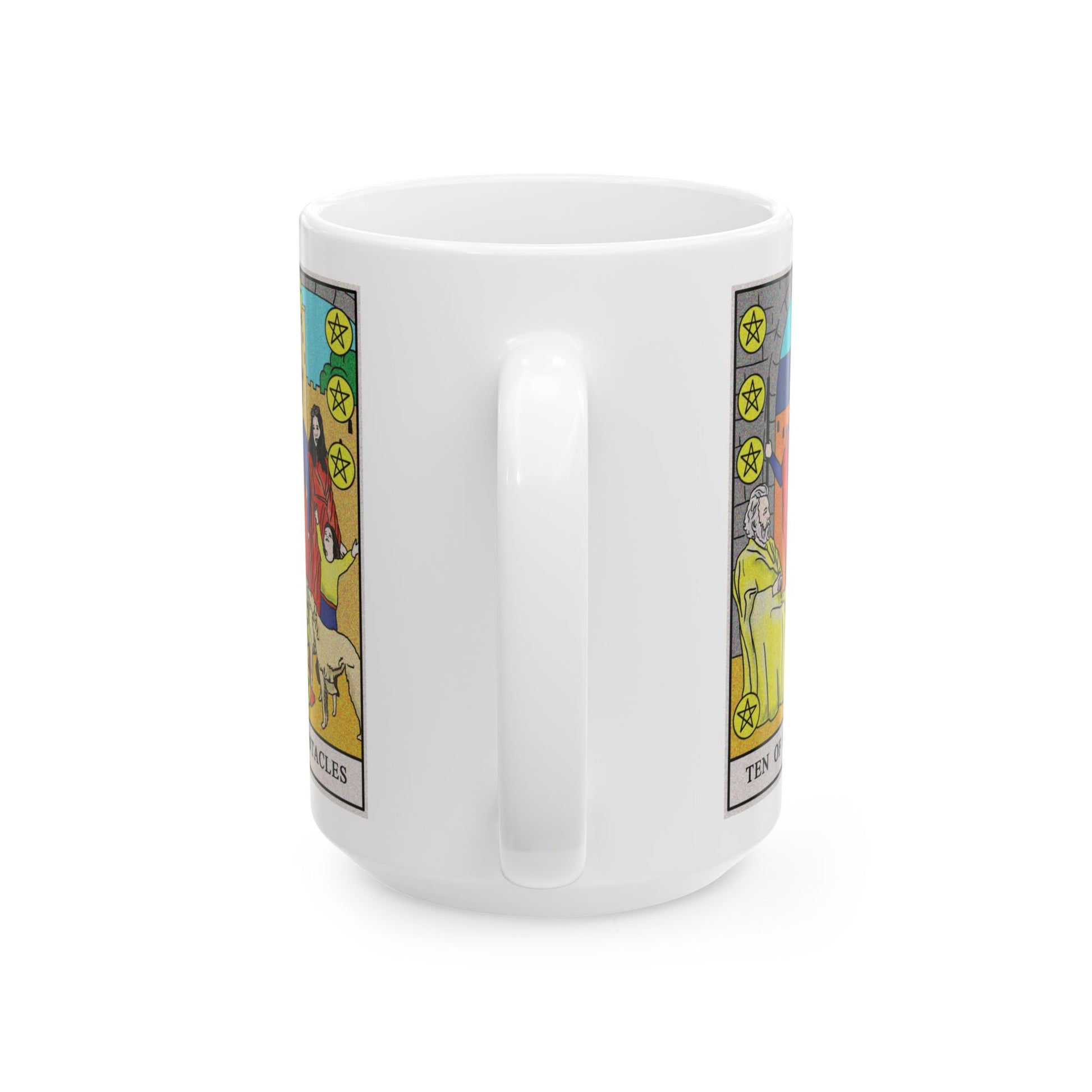 Ten of Pentacles Tarot Card Coffee Mug - Double Sided White Ceramic 15oz by TheGlassyLass.com