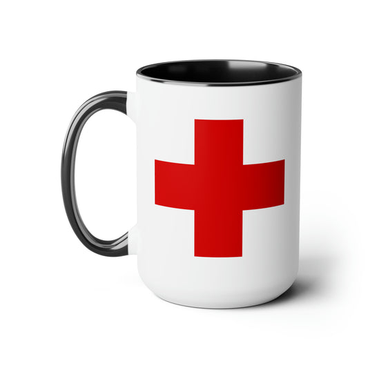 Red Cross Coffee Mug - Double Sided Black Accent White Ceramic 15oz by TheGlassyLass.com