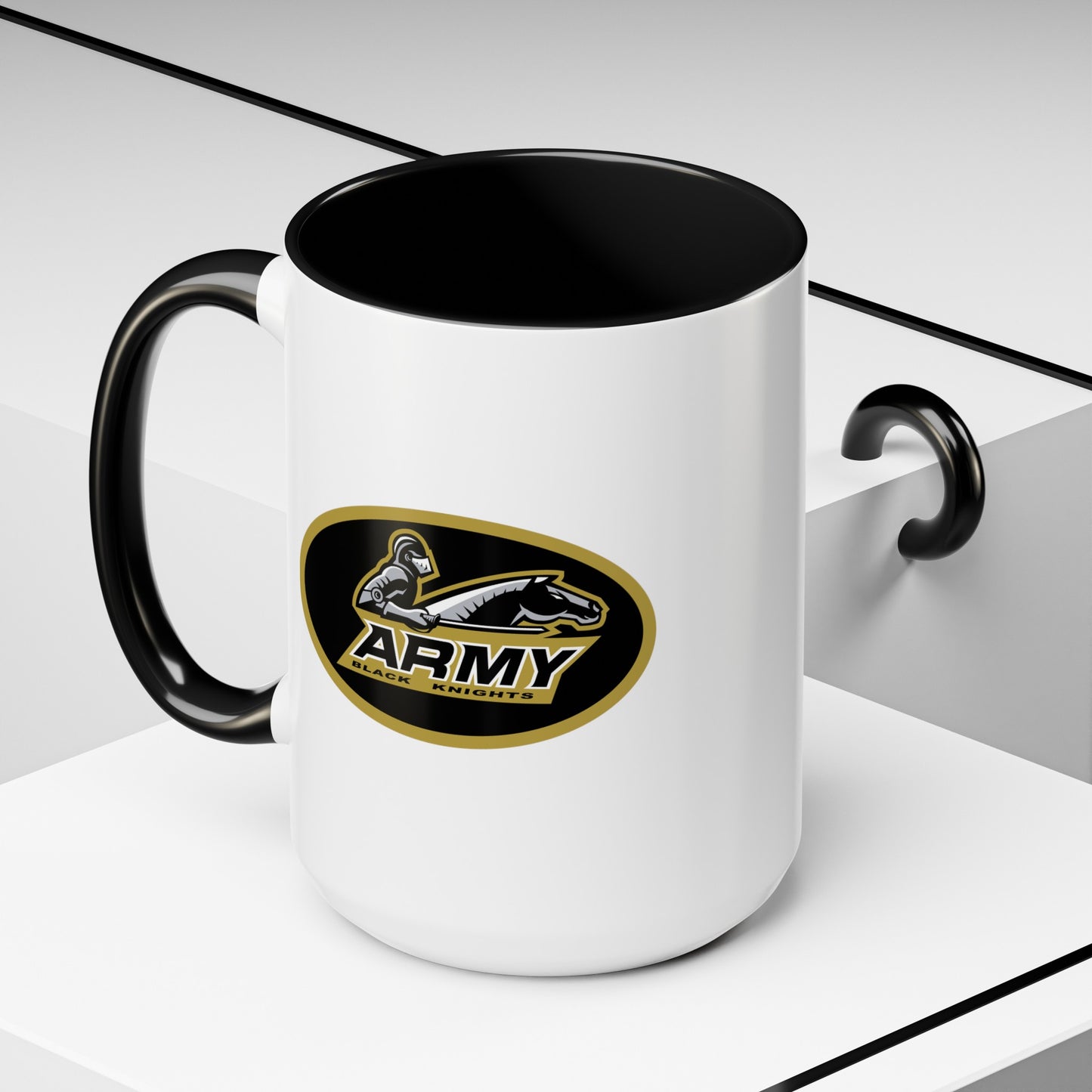 US Army Black Knights - Double Sided Black Accent White Ceramic Coffee Mug 15oz by TheGlassyLass.com