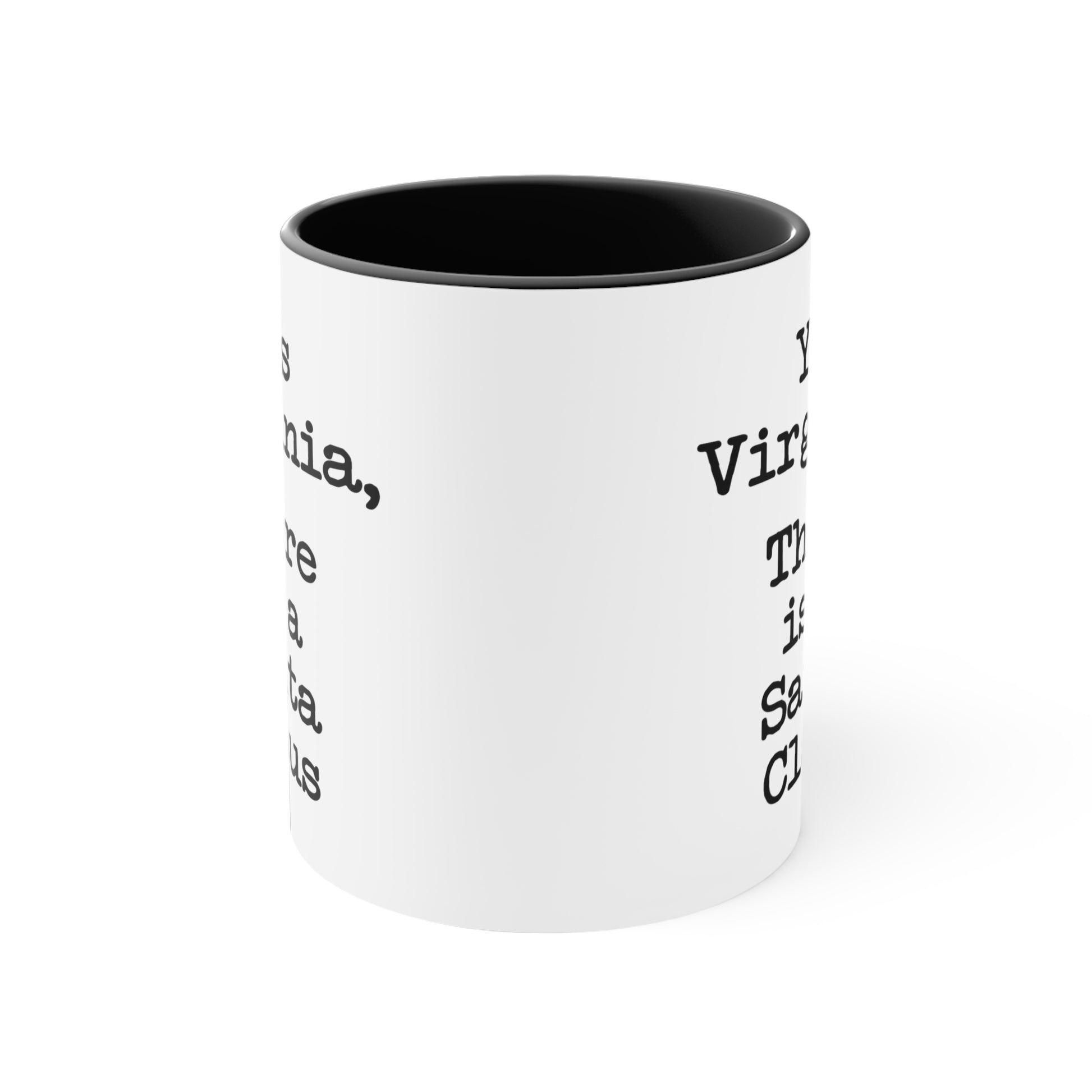 Yes Virginia Coffee Mug - Double Sided Black Accent White Ceramic 11oz by TheGlassyLass.com