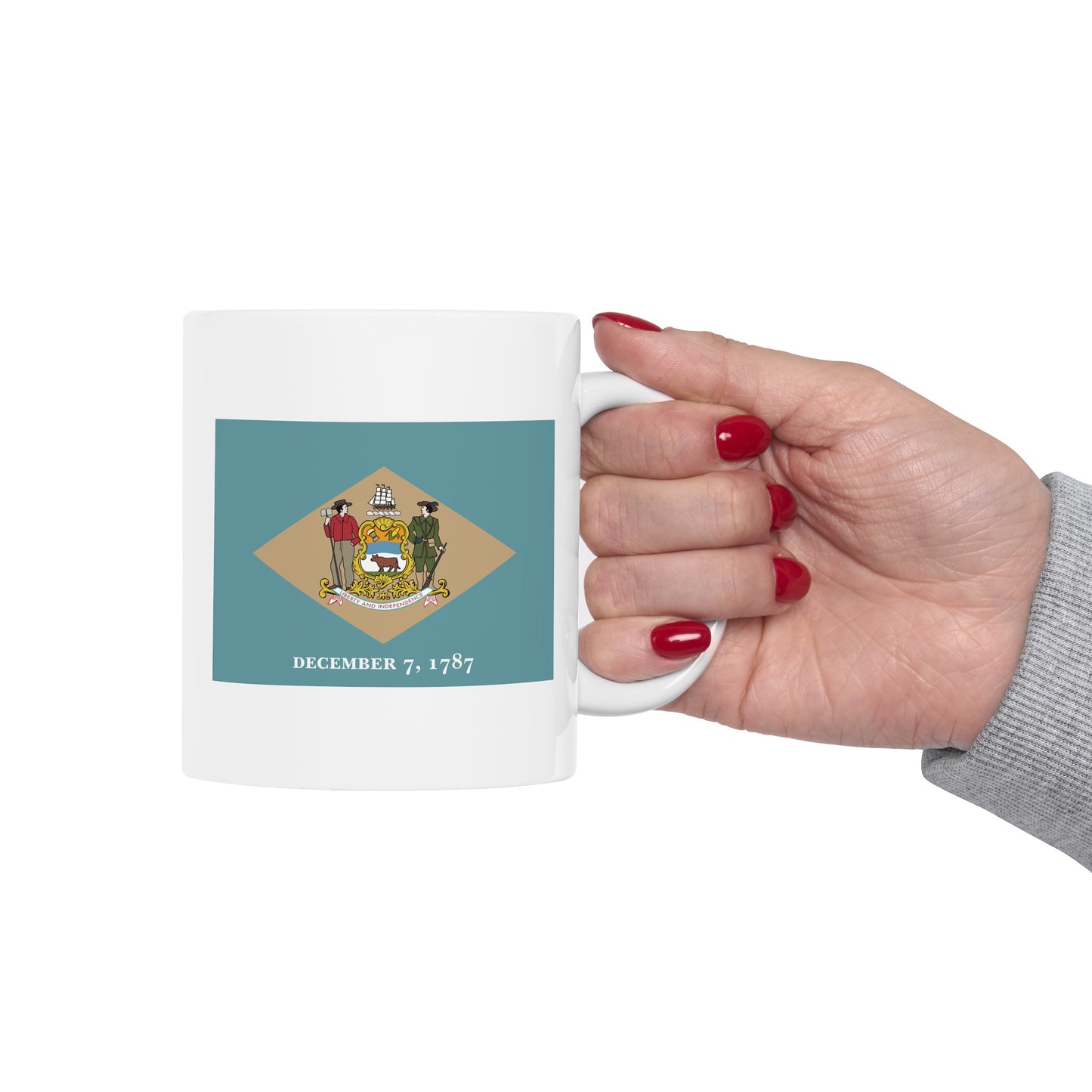 Delaware State Flag - Double Sided White Ceramic Coffee Mug 11oz by TheGlassyLass.com