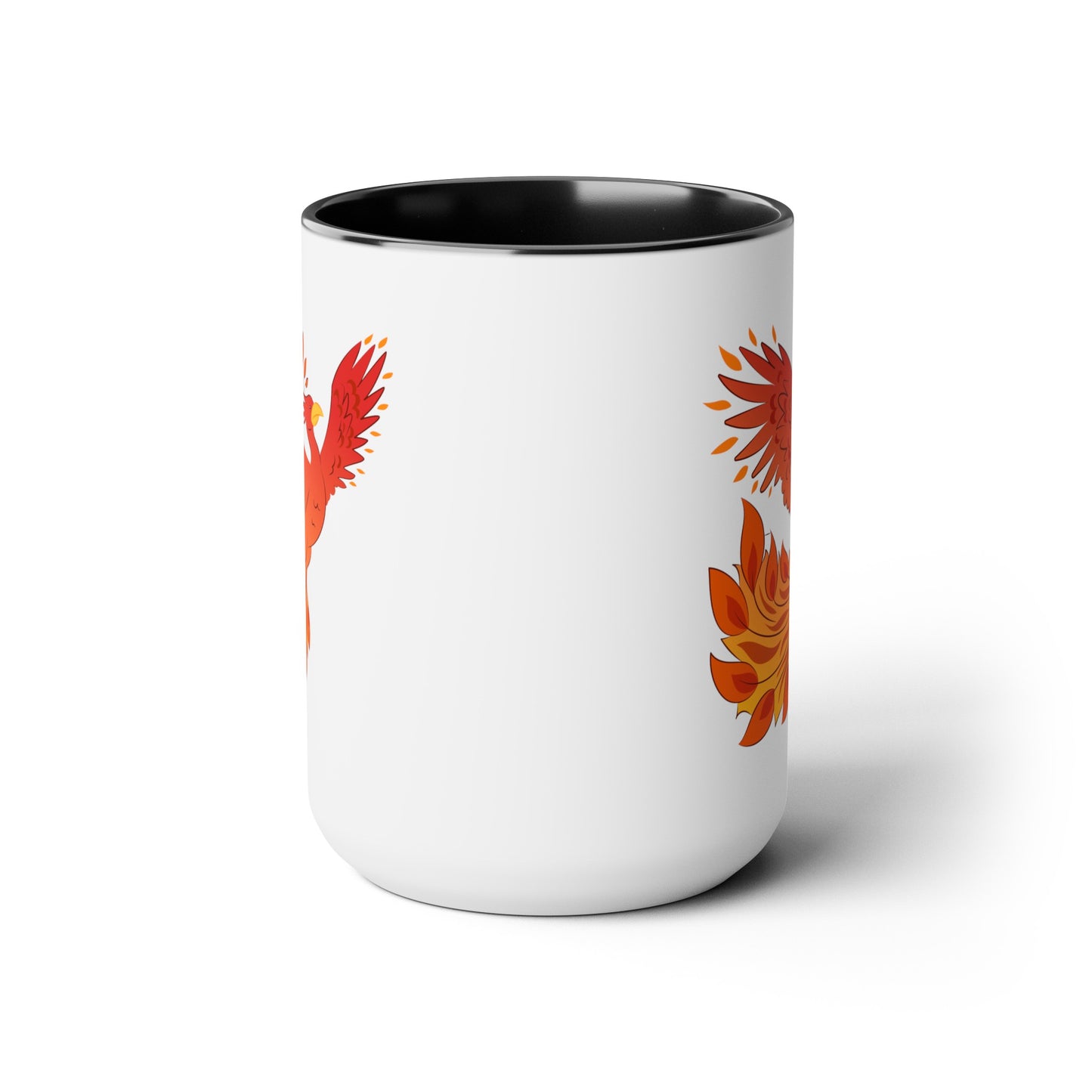 Phoenix Rising Coffee Mugs - Double Sided Black Accent White Ceramic 15oz by TheGlassyLass.com