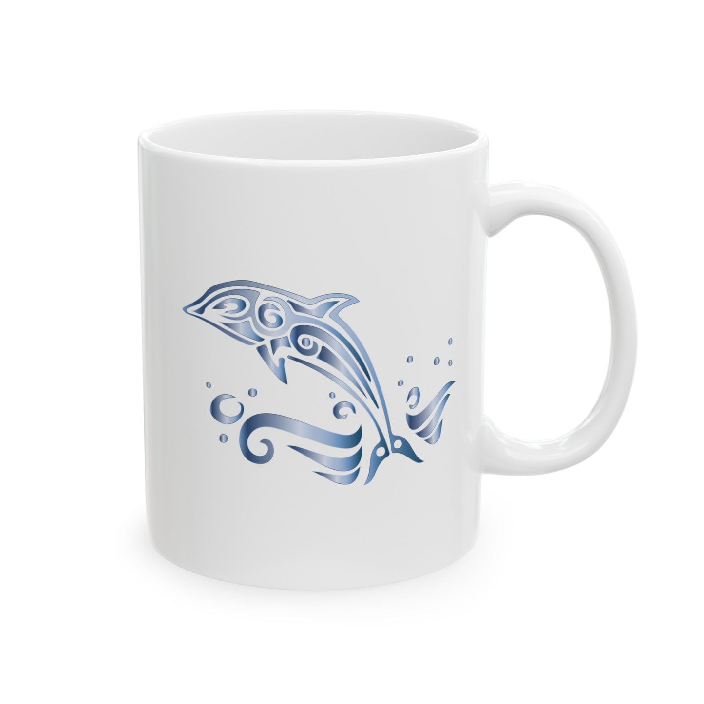 Dolphin Coffee Mug - Double Sided White Ceramic 11oz by TheGlassyLass.com
