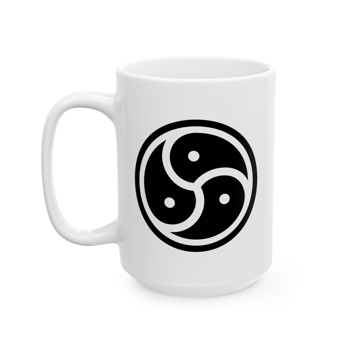 Tri Yin Yang Symbol Coffee Mug - Double Sided Print, White Ceramic, 15oz by TheGlassyLass.com