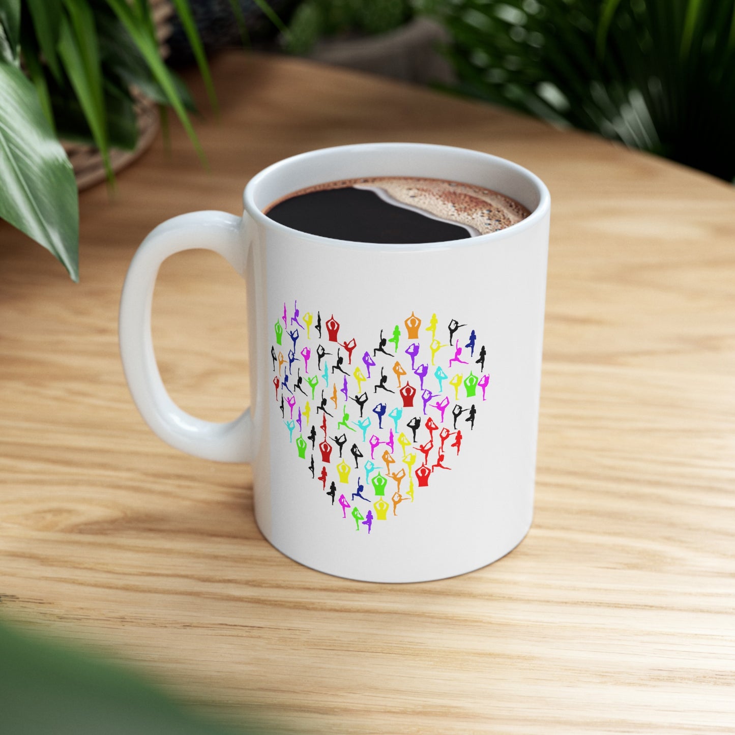 Rainbow Heart Yoga Coffee Mug - Double Sided White Ceramic 11oz by TheGlassyLass