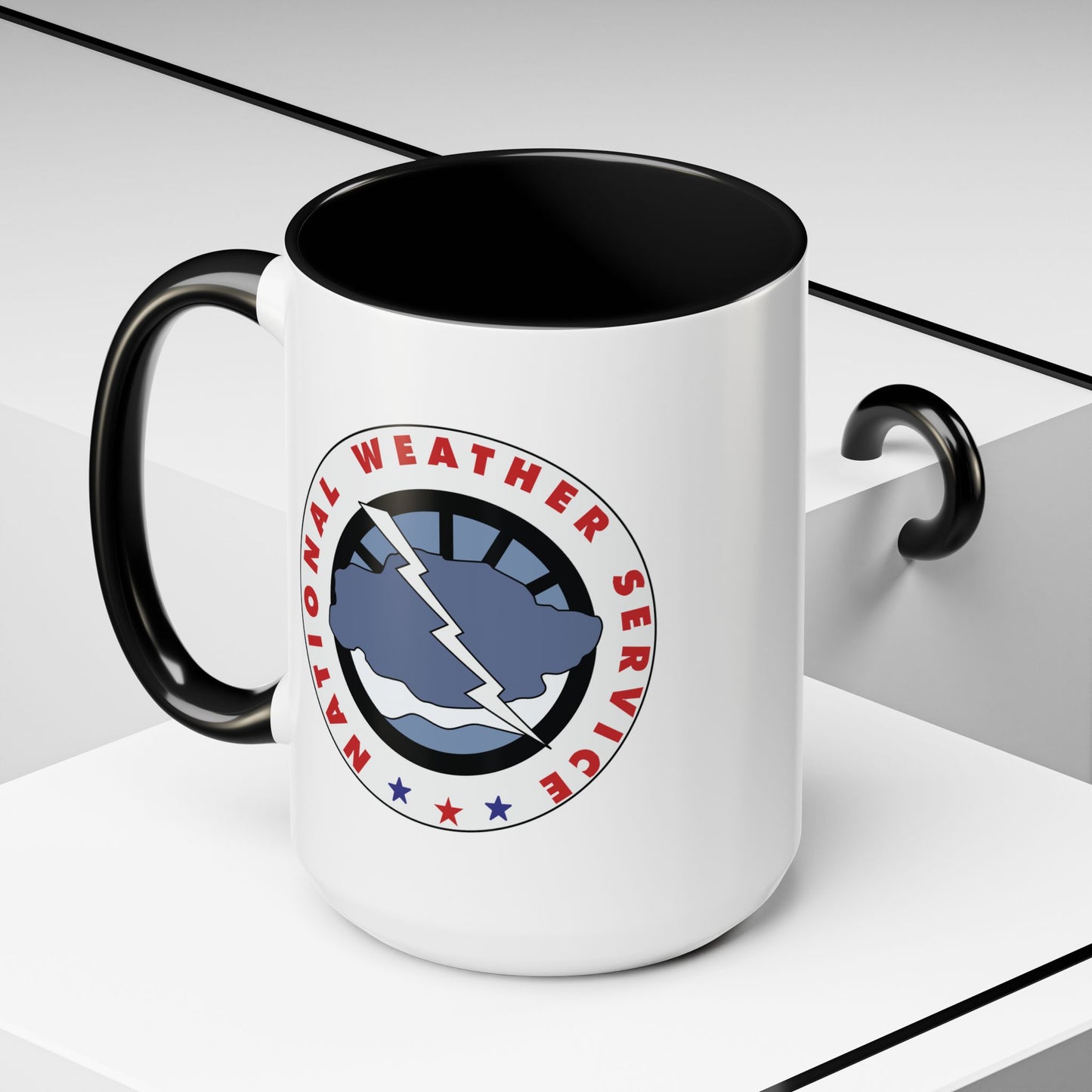 National Weather Service Coffee Mug - Double Sided Black Accent White Ceramic 15oz by TheGlassyLass.com