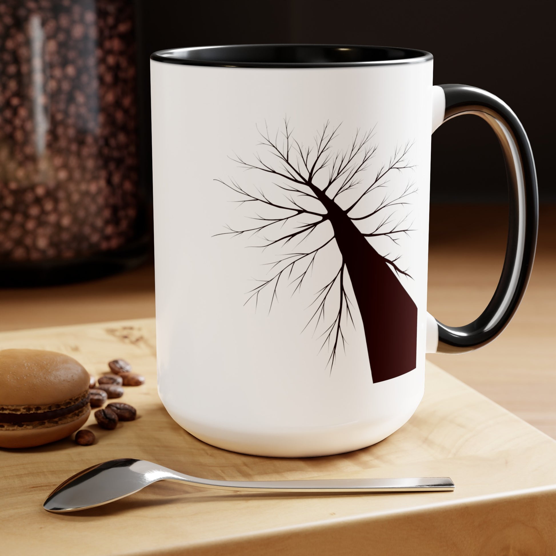 Barren Tree Coffee Mug - Double Sided Black Accent White Ceramic 15oz by TheGlassyLass.com