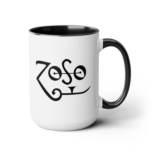 Jimmy Page ZOSO Led Zeppelin IV Coffee Mug - Double Sided Black Accent White Ceramic 15oz by TheGlassyLass.com