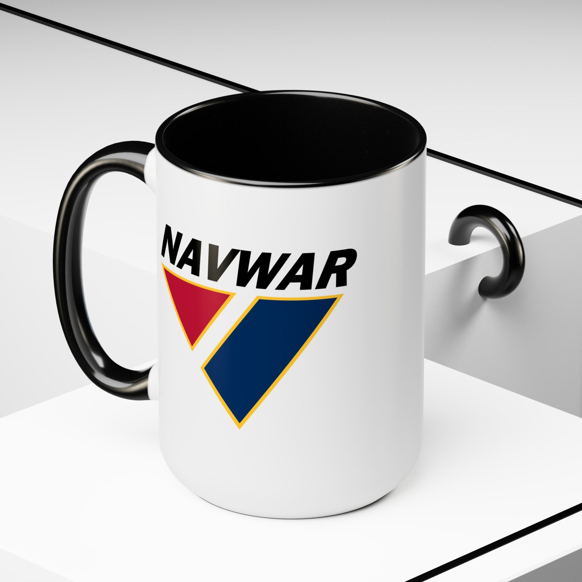 US Navy NAVWAR Coffee Mug - Black Accent Two Tone White Ceramic 15oz by TheGlassyLass.com